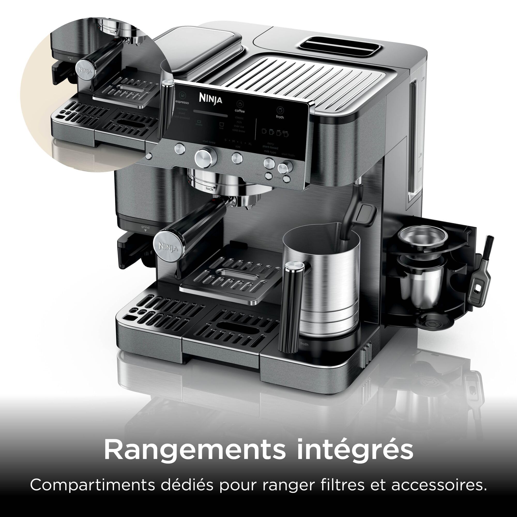 NINJA Luxe Premier, Machine a café a grain barista 3 en 1 ES601EUGM | semi-automatique, 3-en-1: espresso, extraction froide et café filtre, Broyeur et mousseur intégrés, Avec pichet et tasseur