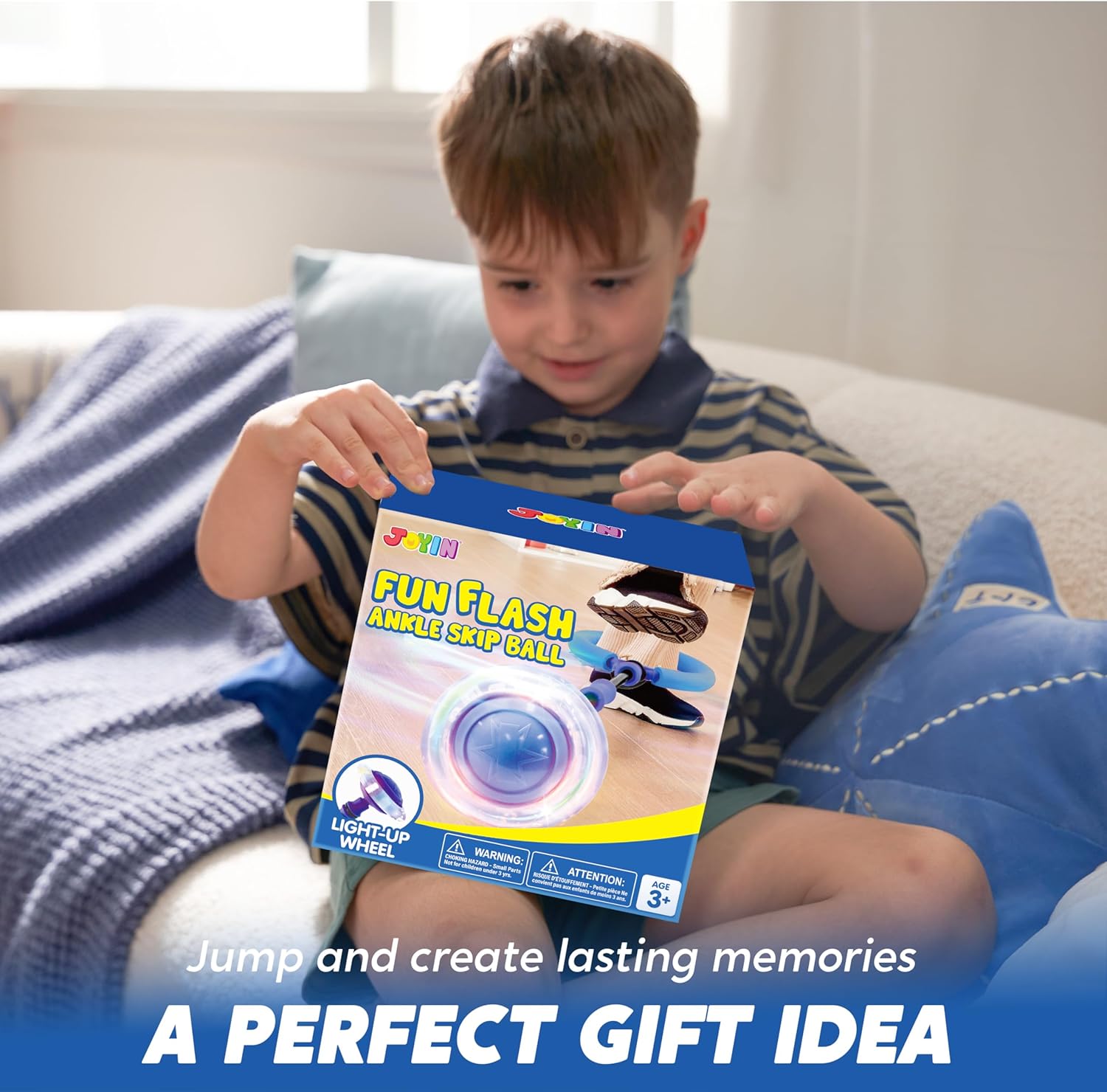 JOYIN Blue Ankle Skip Ball with Flashing Lights, Toy for Kids Indoor & Outdoor, Flashing Swing Ball Foldable Sports Toy, Birthday Gifts for Kids 3 4 5 + Sapphire image 8 of 8 B0DBVJCHWQ