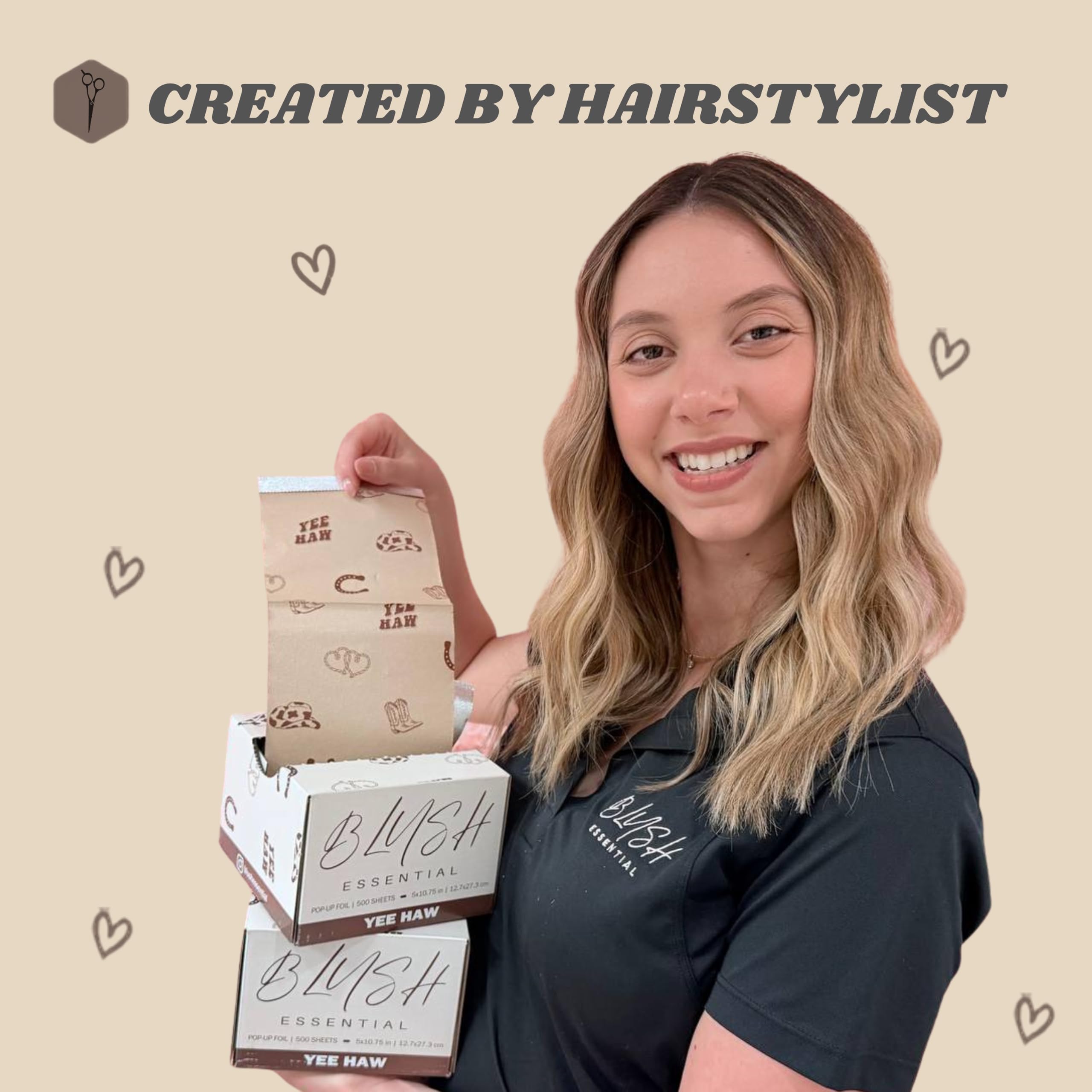 Blush Essential Yee Haw Pop Up Folie do włosów, 12,7 x 27,3 cm, wstępnie wycięte, wytłaczane folie aluminiowe do podkreślenia, 500 arkuszy, profesjonalne folie do salonu, bez rozdarcia, bez poślizgu
