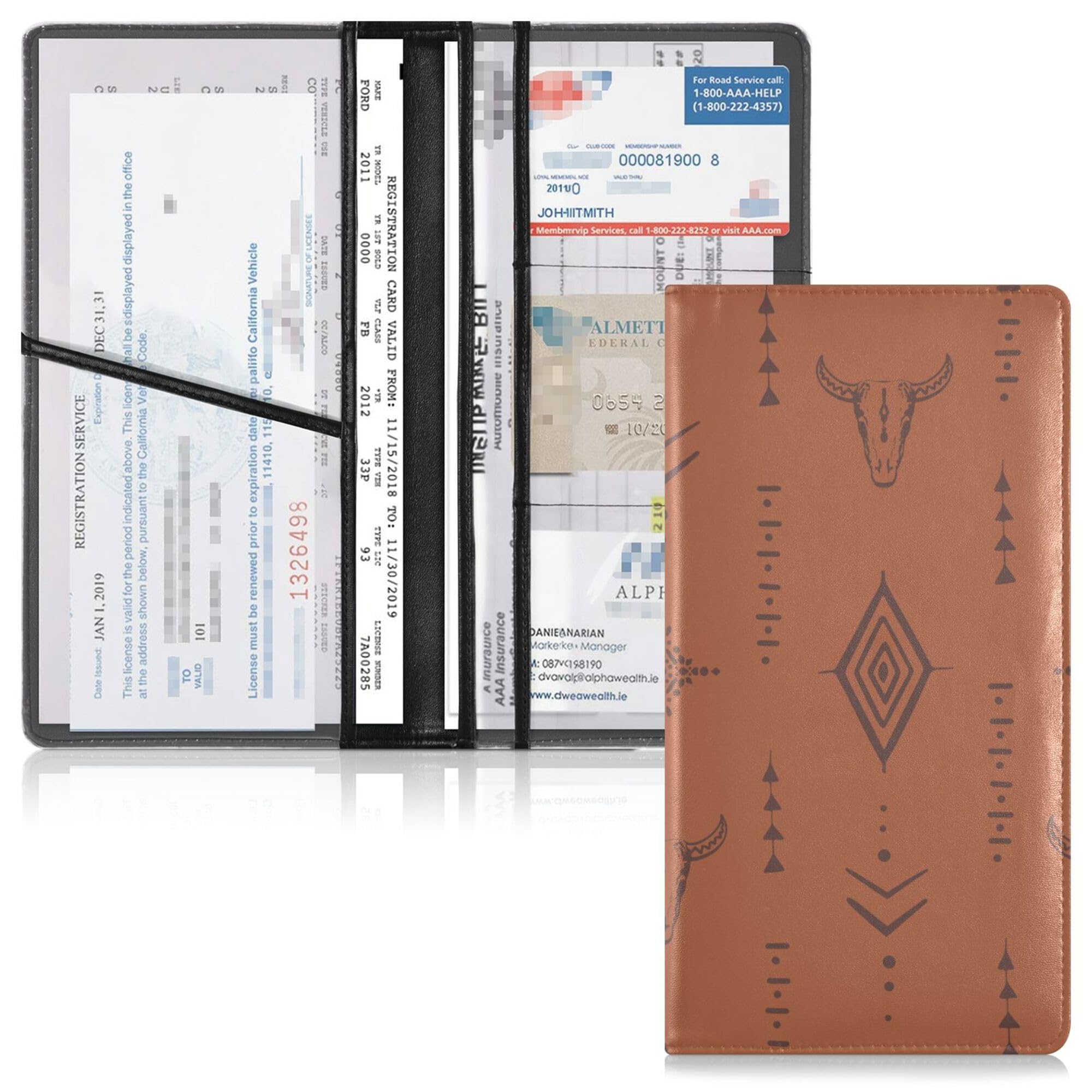 linqin Car Registration and Insurance Card Holder, Western Bull Boho Glove Box Organizer Card Document Wallet
