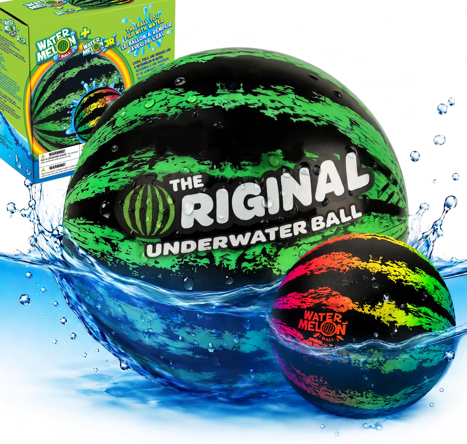 Watermelon Ball Pool Toys for Adults and Family - 2 Pack of 6 1/2" &amp; 9" Kids, Teens, Everyone Swimming Games, Water Football, Tag, Diving Beach Play Fun Accessories