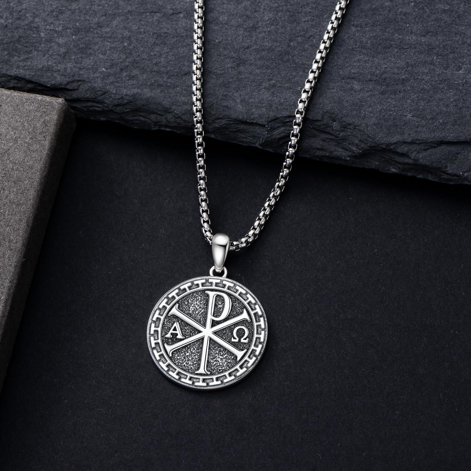PROESS Herren Kette 925 Sterling Silber Löwe/Memento Mori/Dornenkrone/Wolf Halskette Religiöses Anhänger Schmuck Christliche Geschenke