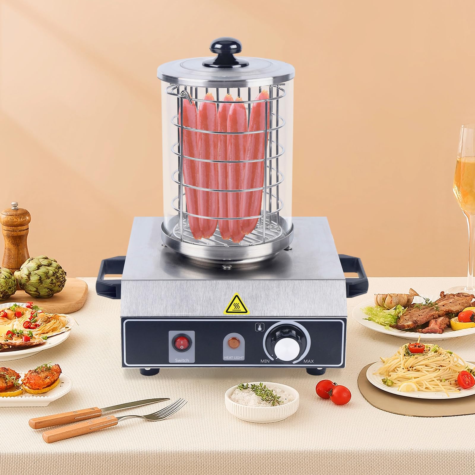 Wurstkocher Bockwurstwärmer, 220V 350W Edelstahl Hot Dog Gerät Würstchenwärmer Wurstwärmer 30-85℃ Einstellbarer Temperatur, Hot Dog Maker Würstchenkocher für Bäckereien, Cafés, Partys