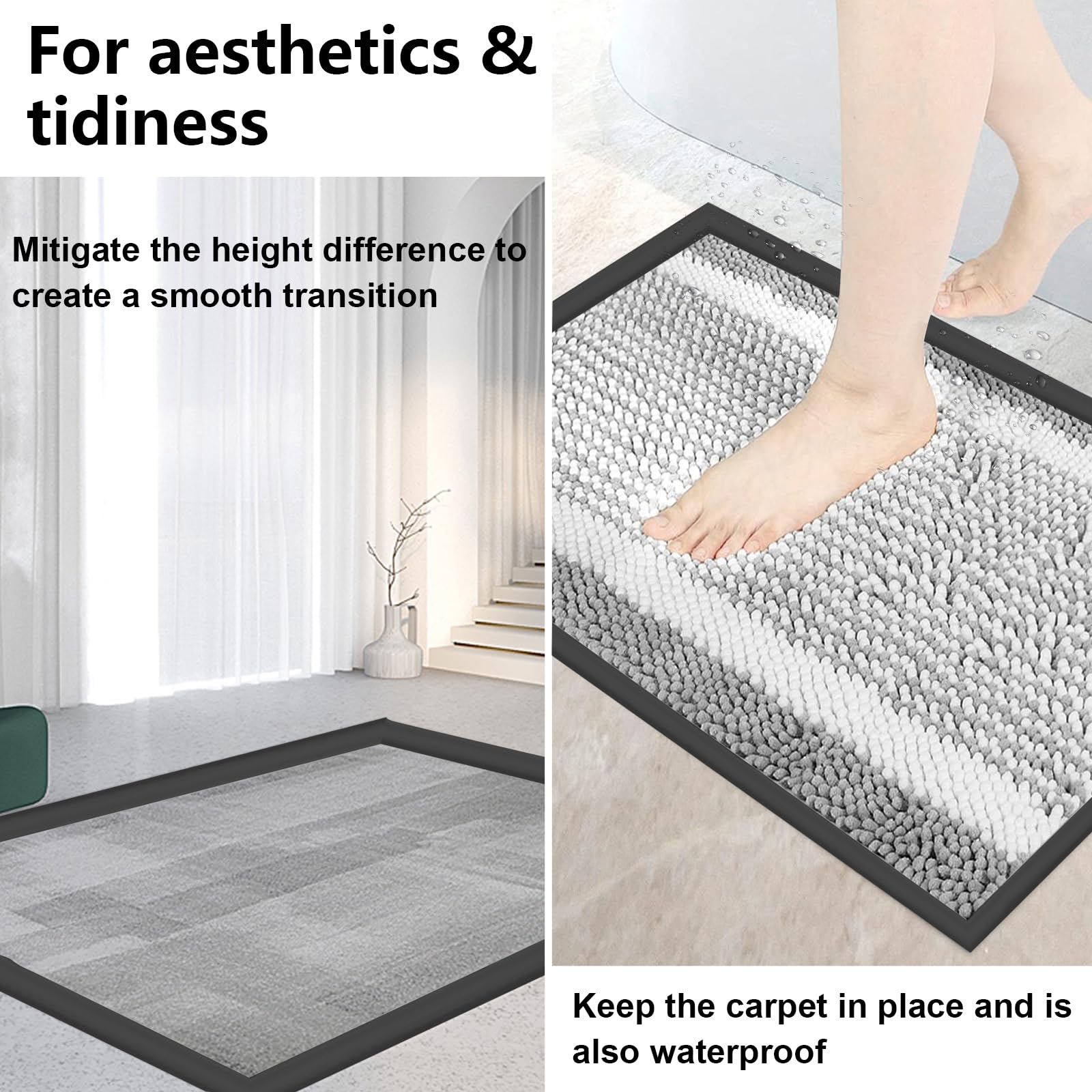 Perfil de transición flexible de PVC autoadhesivo, borde de alfombras - Listón de transición cortable para alfombra y suelo de alfombra a baldosa, suelo de vinilo, laminado, listón de acabado, perfil