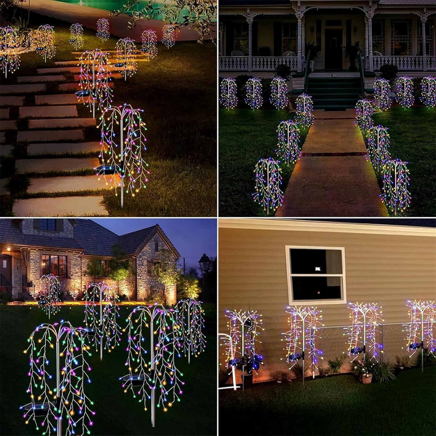 Solar Lights Outdoor Waterproof, 2 Pack Solar Willow Tree Lights 400 LEDs, 23.6Inch Waterproof Copper Wire Lights for Home Yard Holiday Christmas Decoration,Warm