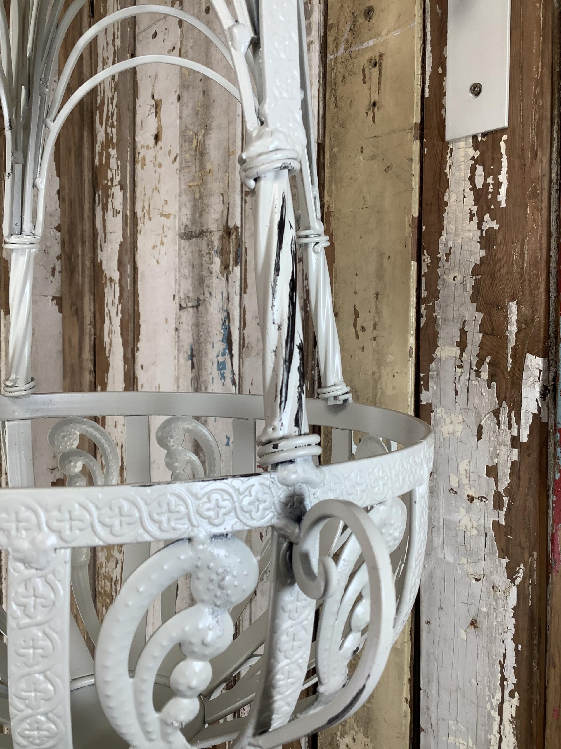 The Somerset Shop Cream French Shabby Chic Distressed Antique Wrought Iron Metal Garden Hanging Basket Planter
