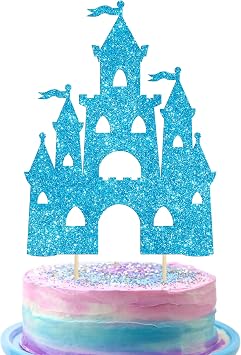 Ephlyn 1Pcs Castle Cake Topper Glitter Princess Castle Theme Birthday Cake Decorations Queen Castle Cake Pick for Princess Prince Birthday Baby Shower Party Supplies Blue