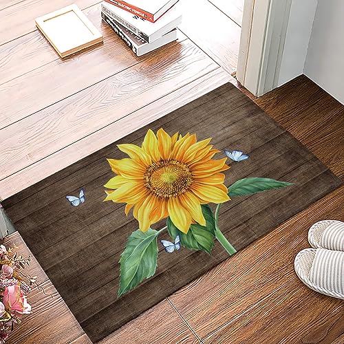 Tapete de madera marrón con diseño de girasol diseño vintage de granja occidental tapete de ducha para baño antideslizante tapete absorbente para