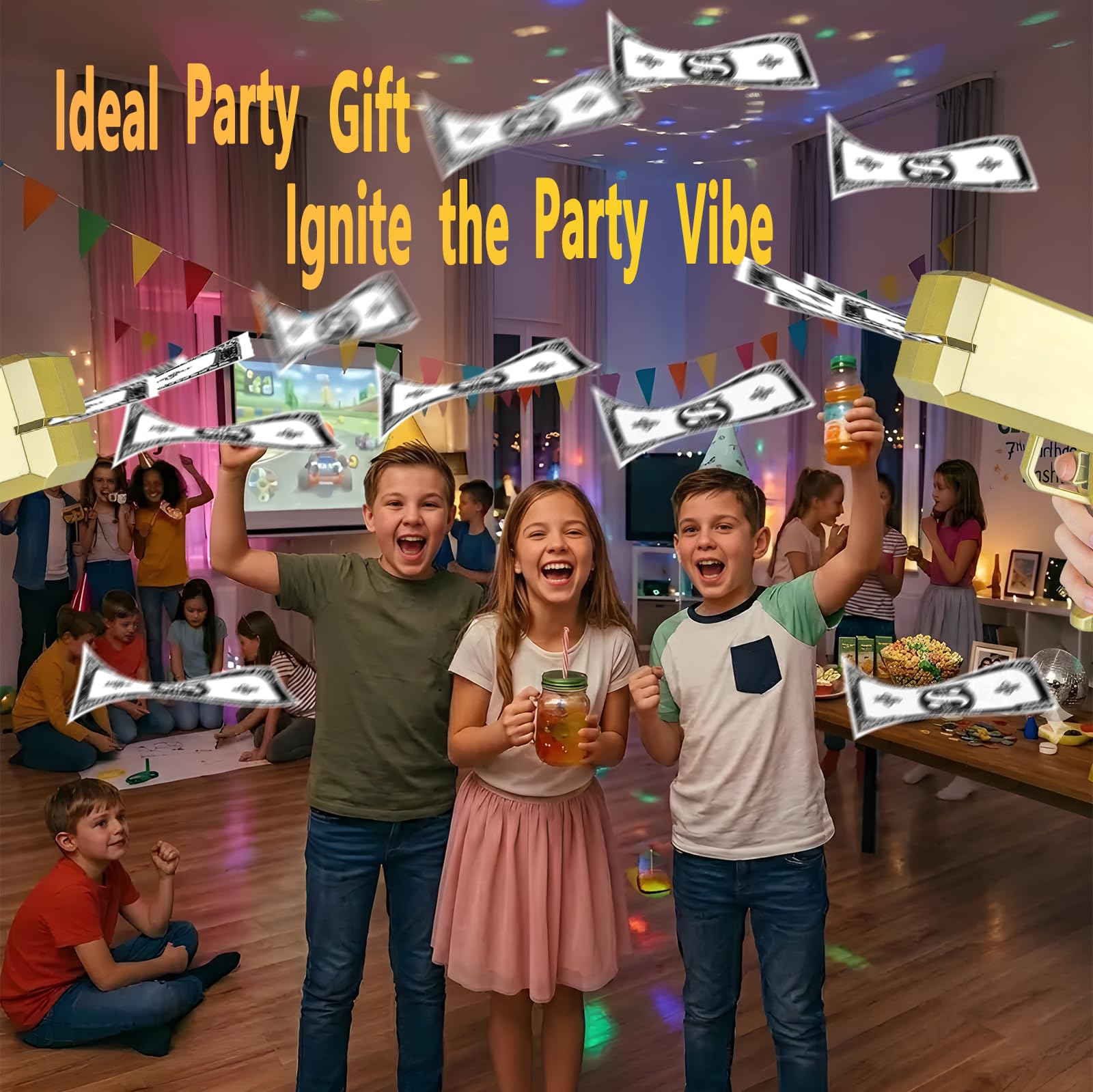 Money Gun Shooter with 200pcs Prop, Handheld Make It Rain Spray Money Toy Cash Gun, Party Prop for Weddings, Birthdays — view 4