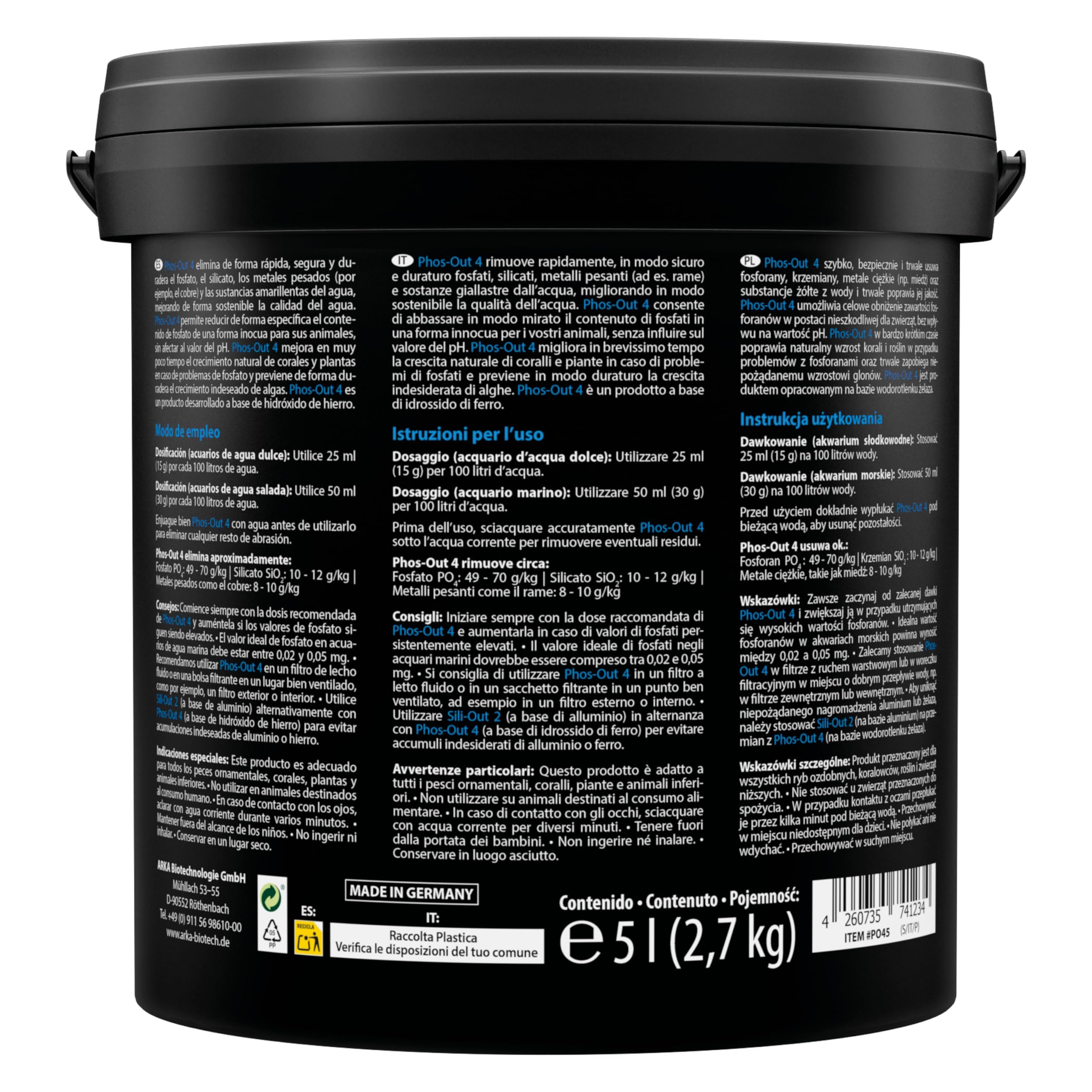 Removedor de fosfato Acuario – Microbe-Lift Phos-out 4 Granulado 5 L / 2,7 kg – Elimina fosfatos, silicatos y colorantes orgánicos – con Filtro Incluido – pH Neutro – Dulce y Marino – sin químicos