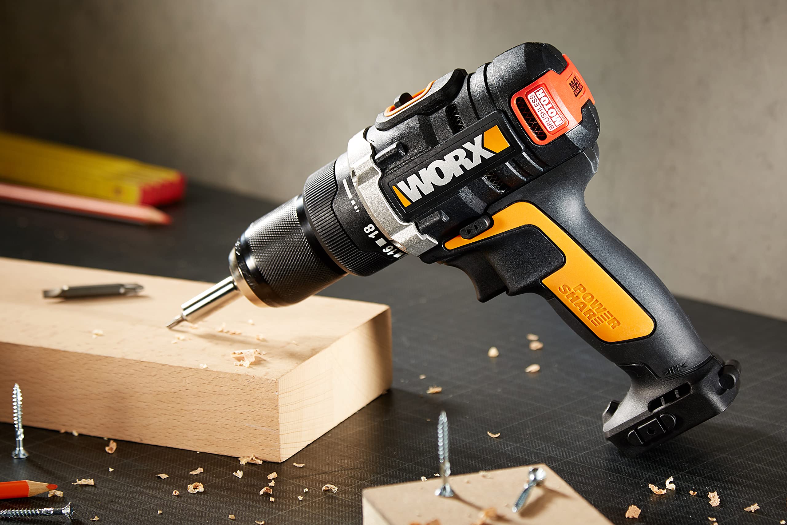 WORX WX175 Trapano Avvitatore Brushless (Solo Corpo Macchina), 20V MAX, Power Share 20 V