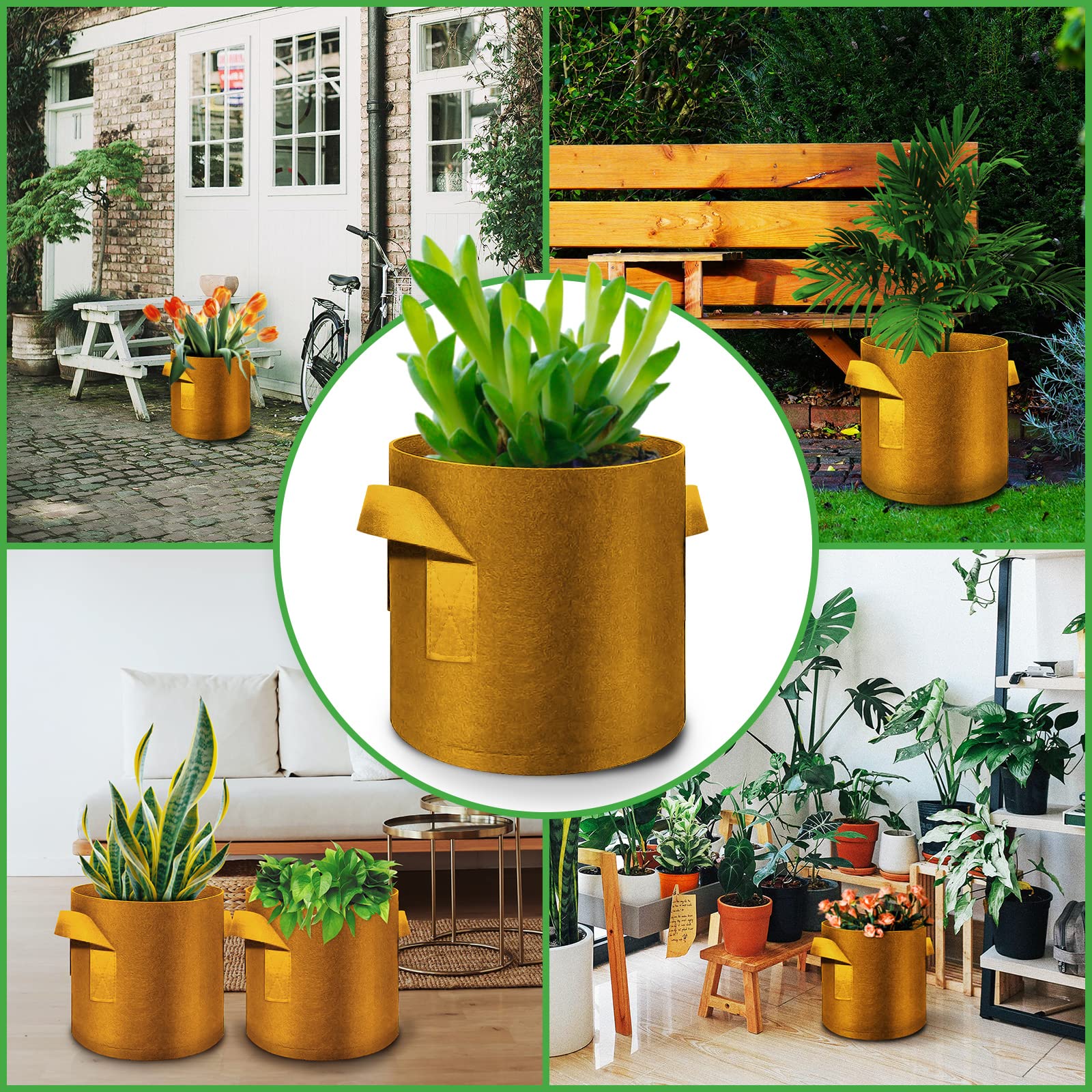 Paquete de 5 Bolsas de Cultivo de 3 galones, macetas de Tela no Tejida Gruesa Resistente con Asas, Bolsas de Cultivo de Plantas para Verduras, Flores, Plantas, Frutas, Color marrón