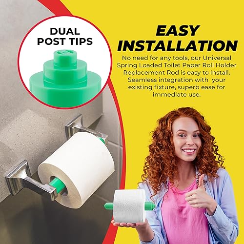 Miniatura 6 de Qualihome La primavera plástica universal verde cargó la barra del reemplazo del tenedor del rollo del papel higiénico, Rod verde del reemplazo del