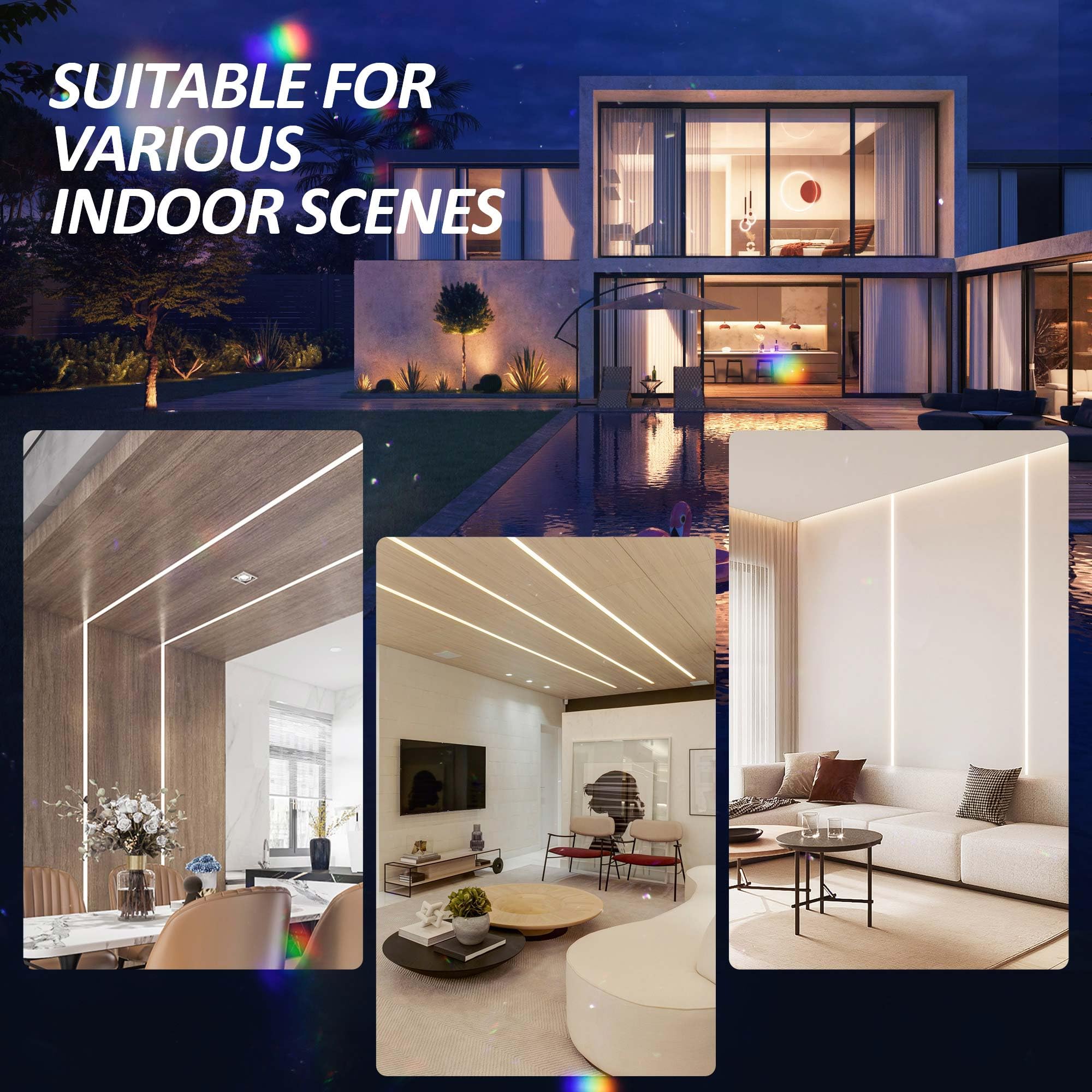 10 x LED Trockenbauprofil 2M, LED Profil für Decken- und Wandmontage,Unterputz Profil mit 10 milchigen Abdeckpaneelen, ideal als Fliesenprofil für Streifenkanal-Diffusoren