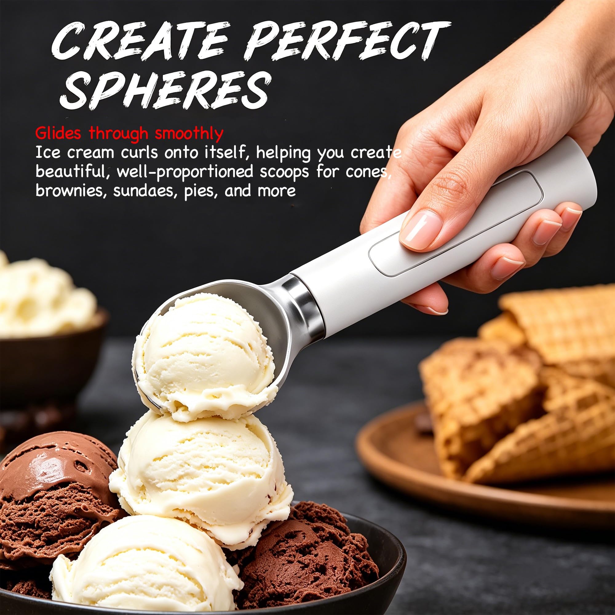 Porzionatore elettrico riscaldato con display digitale impermeabile IP67 manico ergonomico facile da pulire per ghiaccio duro, gelato e sorbetto, ideale come regalo estivo