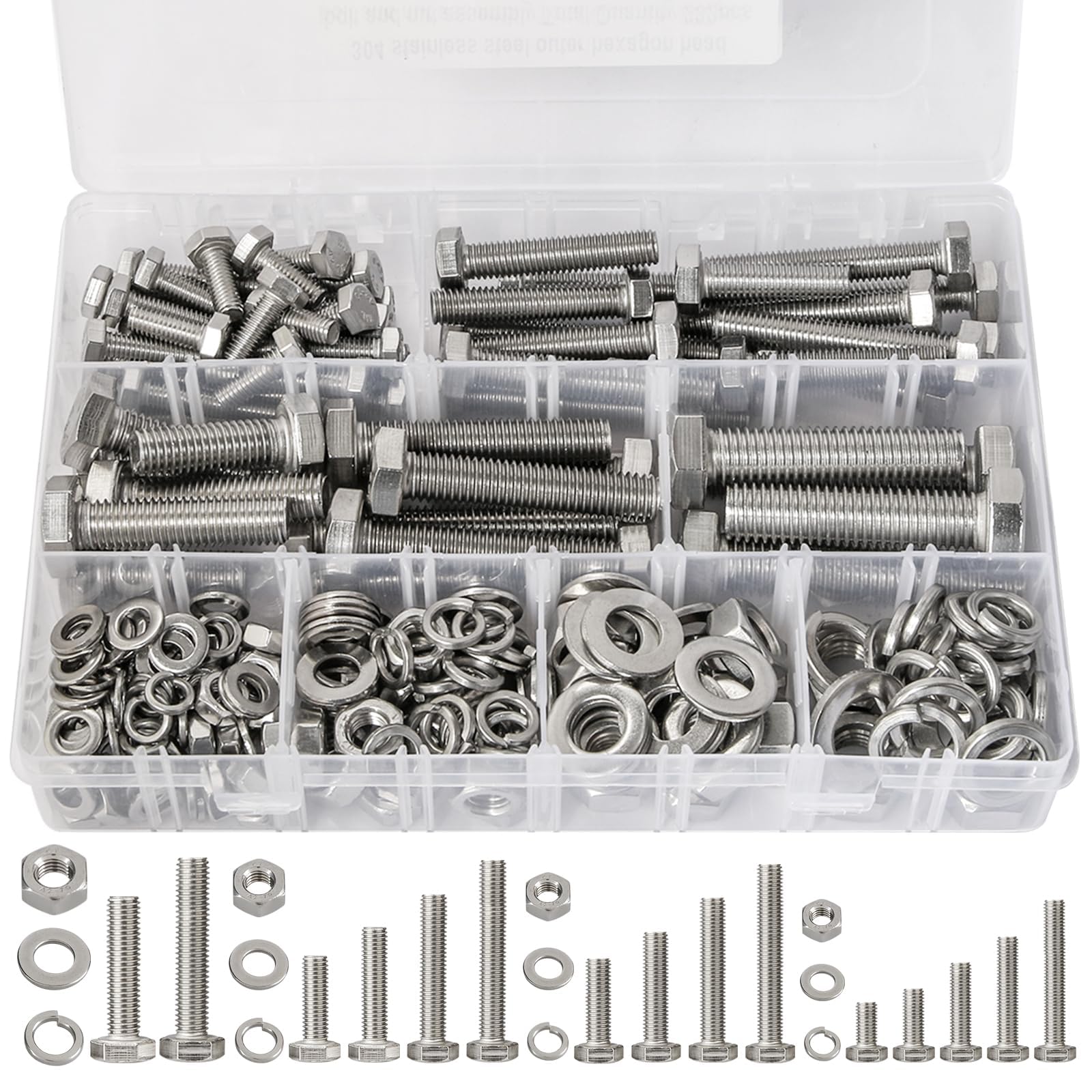 232PCS M6 M8 M10 M12 Nut and Bolt Sets, Stainless Steel Hex Head Bolts Nuts and Washers Set Kit Hexagon Machine Screws, Outer Corner Hexagonal Screw Bolt Assortment Kit