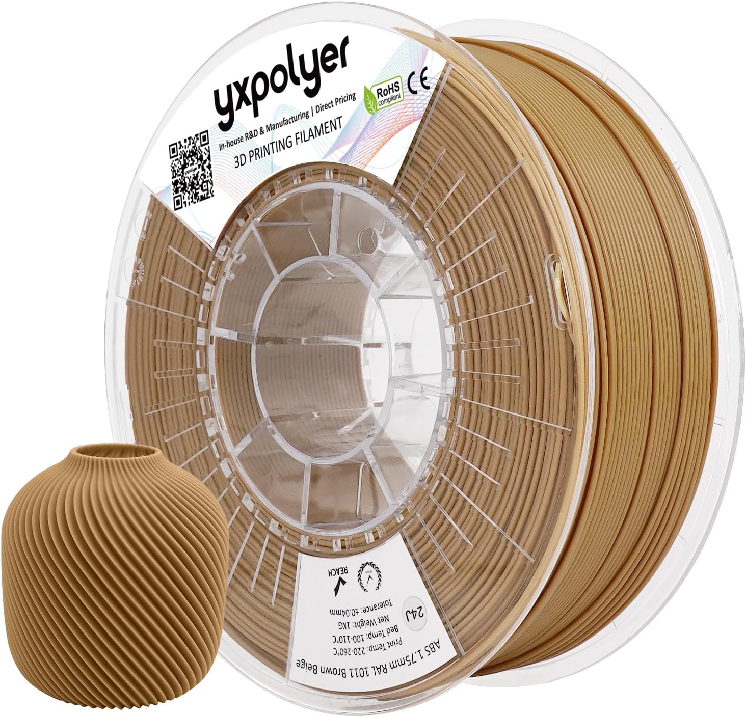 3D Printer Filament ABS Filament ABS+ ABS Pro ABS Plus 3D Printing Filament 1.75mm 1kg 2.2lbs, Brown Beige, High-Heat, High-Strength & Moisture-Resistant