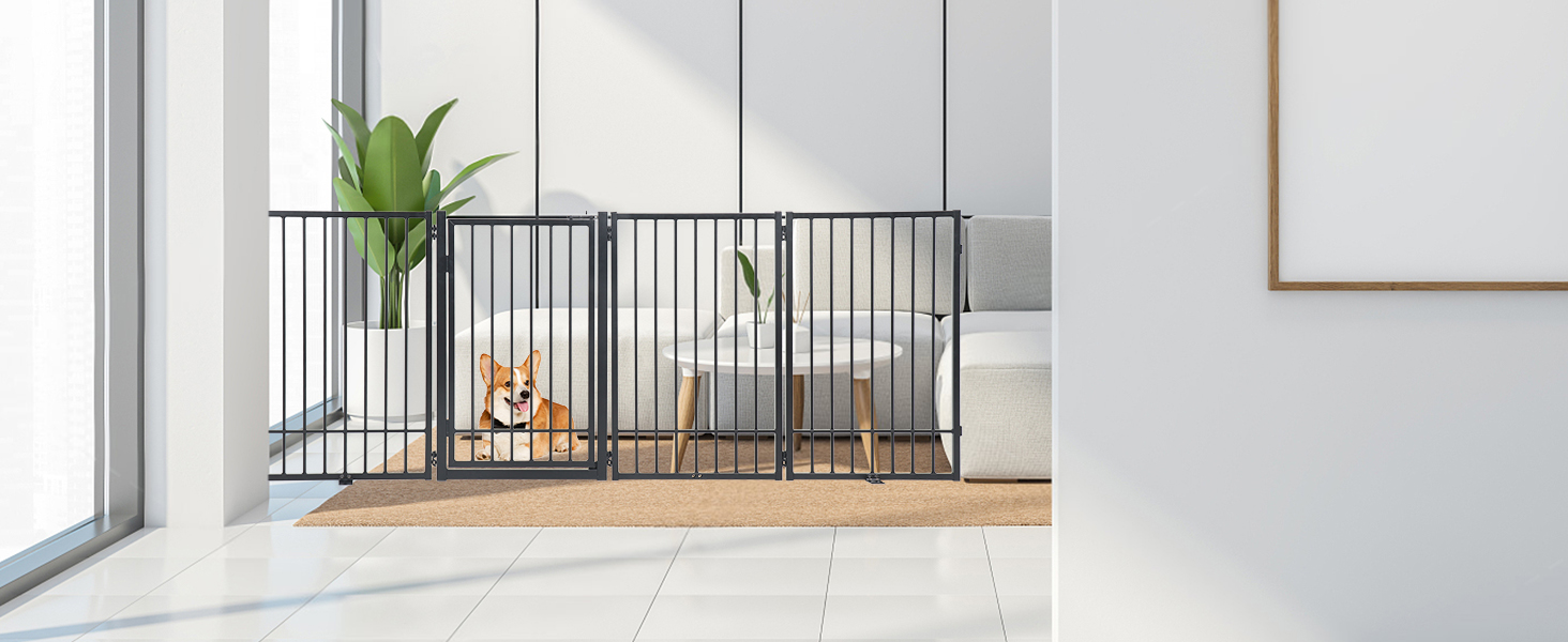 HIDOG Metal Freestanding Dog Gate with Door, Extra Wide 81