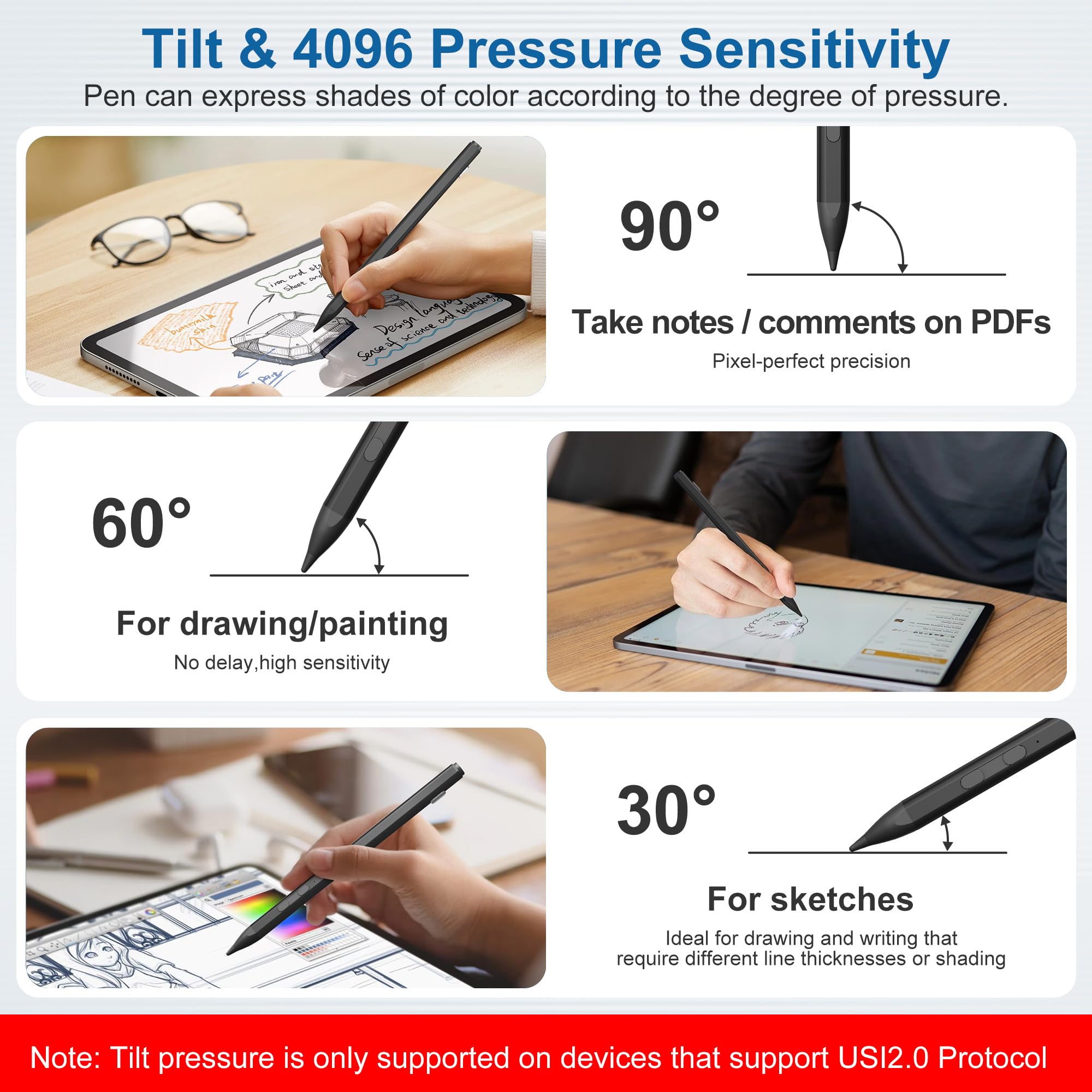 Stylet USI 2.0 Pour Chromebook Et Tablettes - 4096 Niveaux Pression, Compatible Fire Max 11, Lenovo, Etc.