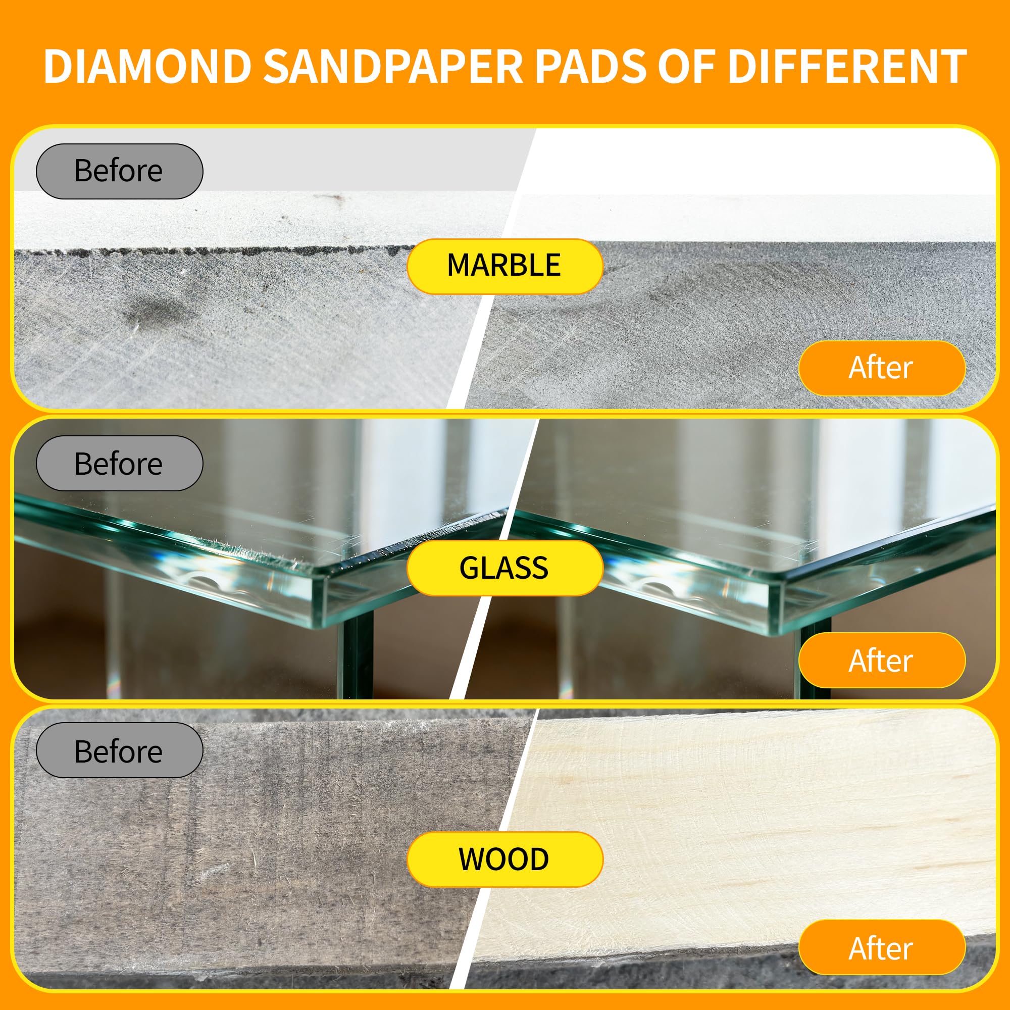 Diamond Polishing Pads - 60 Grit for Glass, Wood & Metal -7 Diamond Polishing Pads - 60 Grit for Glass, Wood & Metal -7