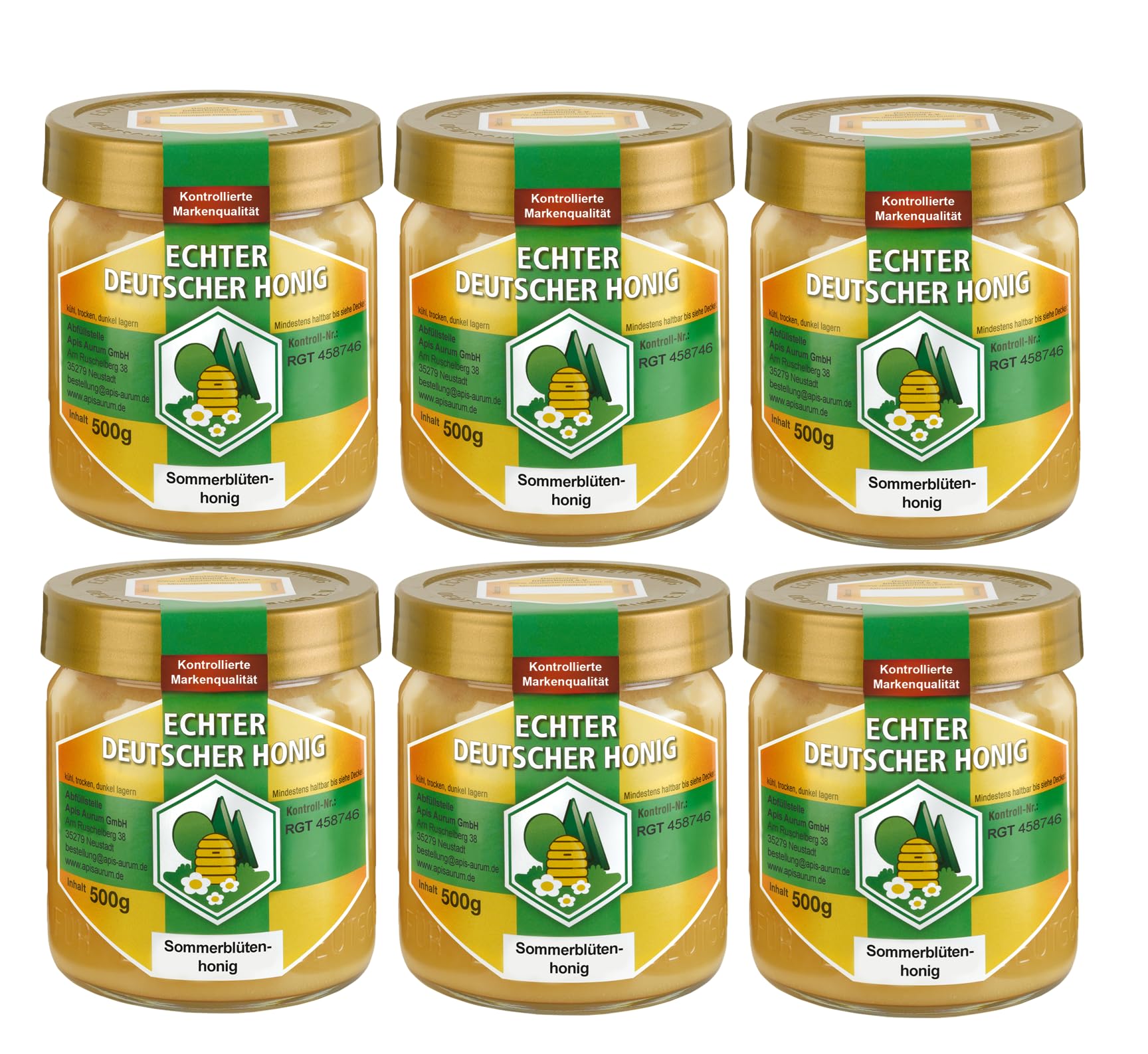 Echter Deutscher Honig - 6er Pack - 6x500g Sommerblütenhonig/Sommertracht - ungefiltert, fein gesiebt - Qualität aus Hessen