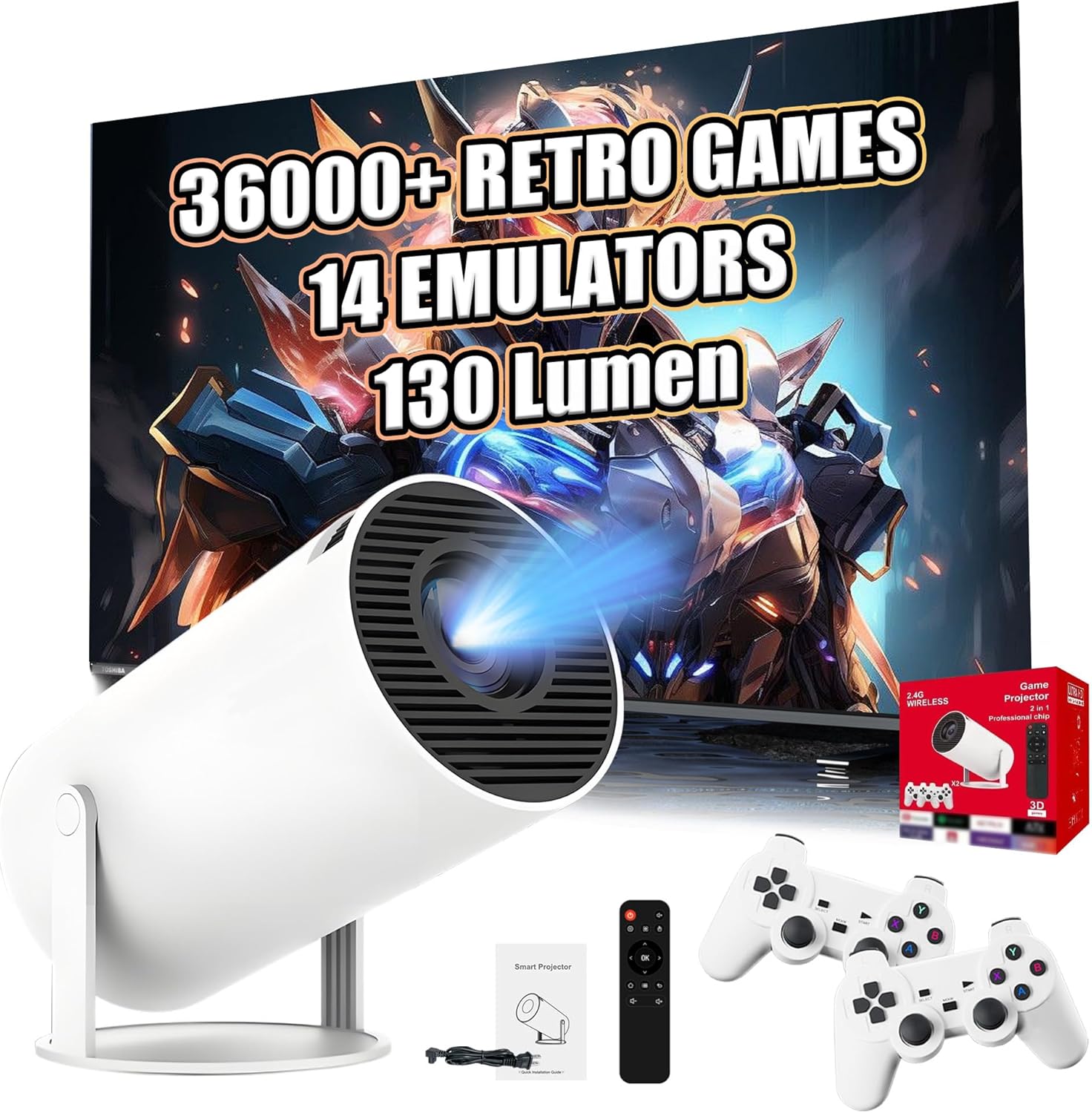 M300 MAX Portable Smart Projector with WIFI & Bluetooth, Wireless Projector with built in 36000+ Game 14 Emulator, 130 Lumen, 1024*600P, Android 11 Game Console for Home Theater, Outdoor (Red Box)
