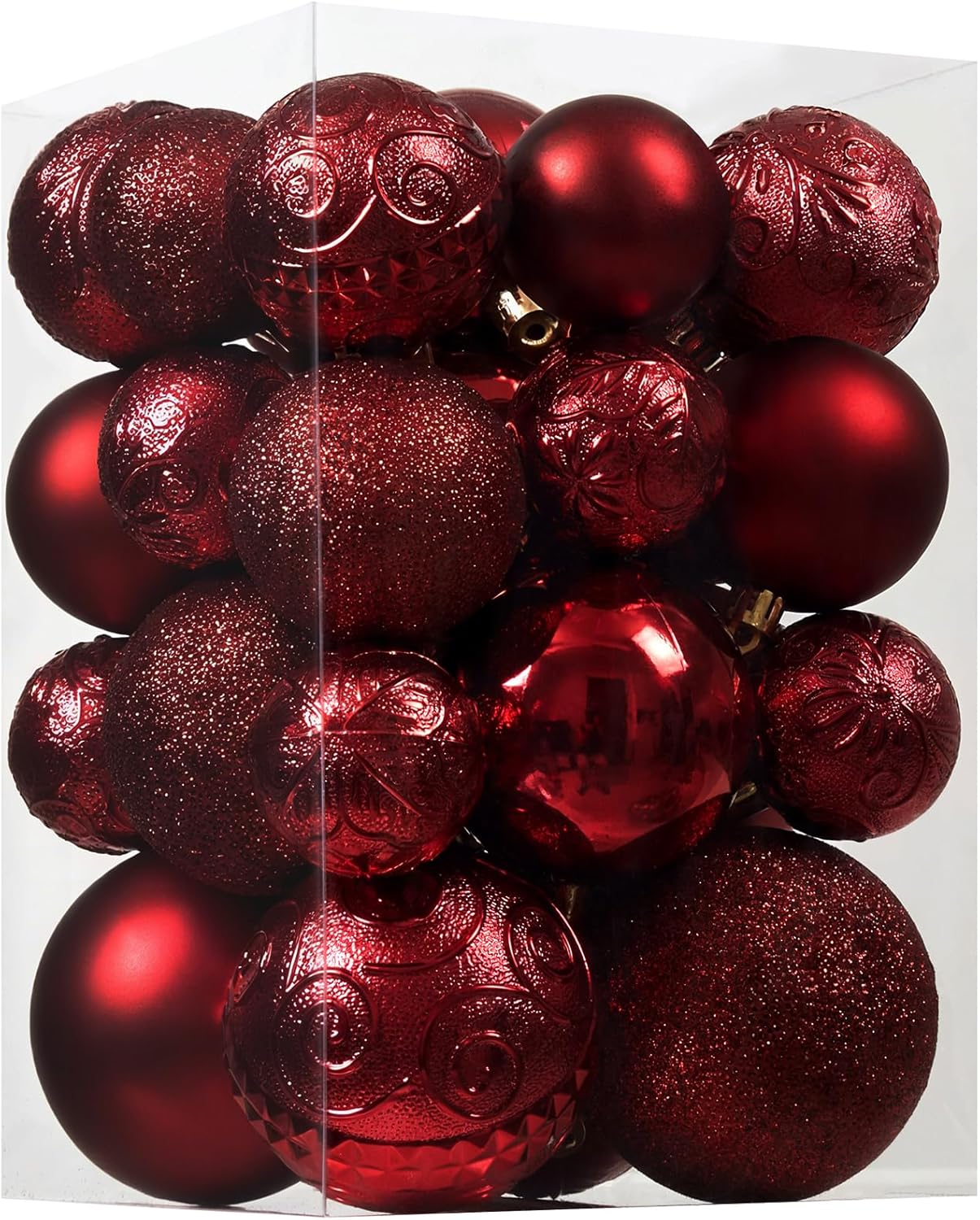 Christmas Ball Ornaments - 30pcs Shatterproof Christmas Ornaments Set Plastic Hanging Christmas Decorations for Xmas Tree Holiday Party Decor, 6 Styles in 4 Sizes (Burgundy)