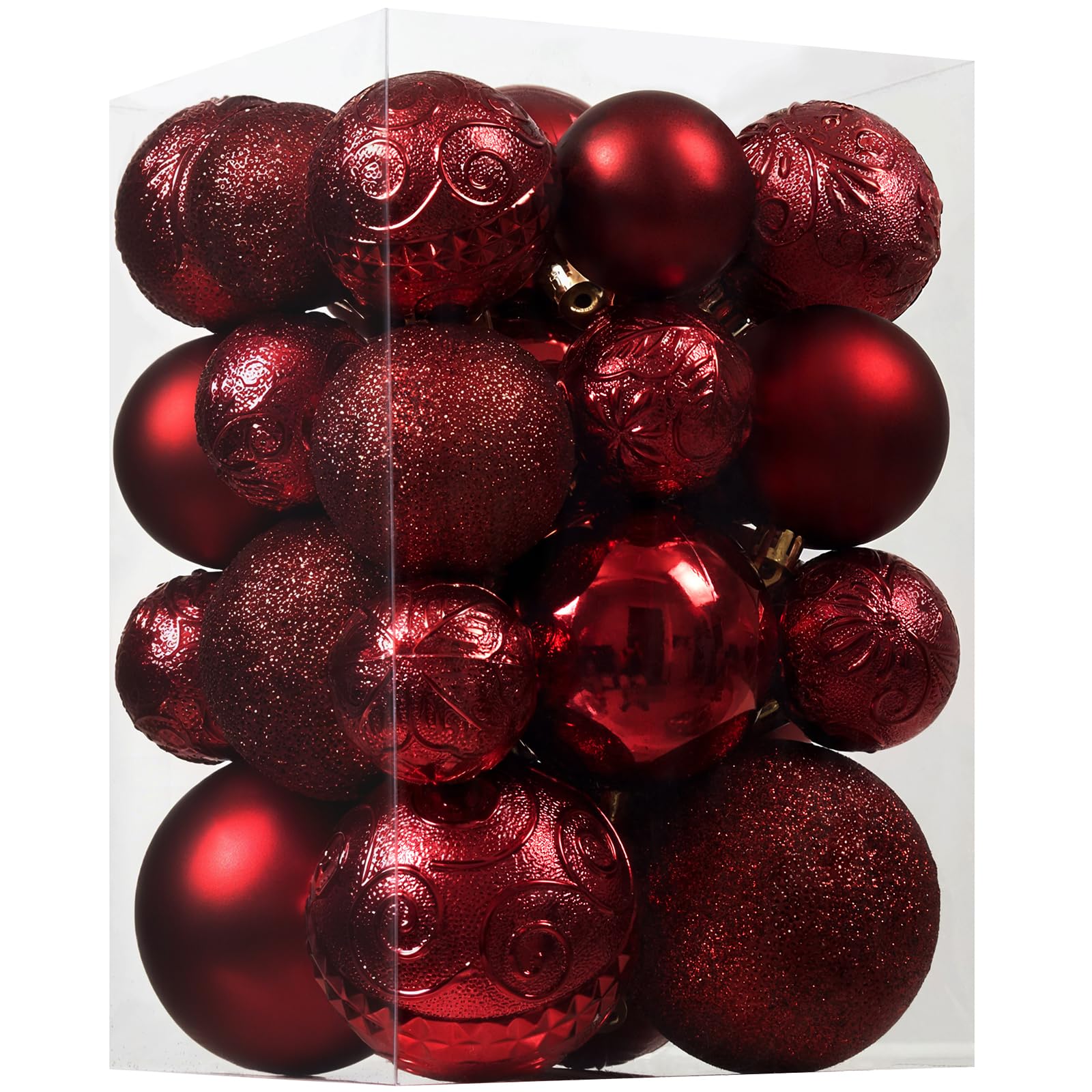 Christmas Ball Ornaments - 30pcs Shatterproof Christmas Ornaments Set Plastic Hanging Christmas Decorations for Xmas Tree Holiday Party Decor, 6 Styles in 4 Sizes (Burgundy)