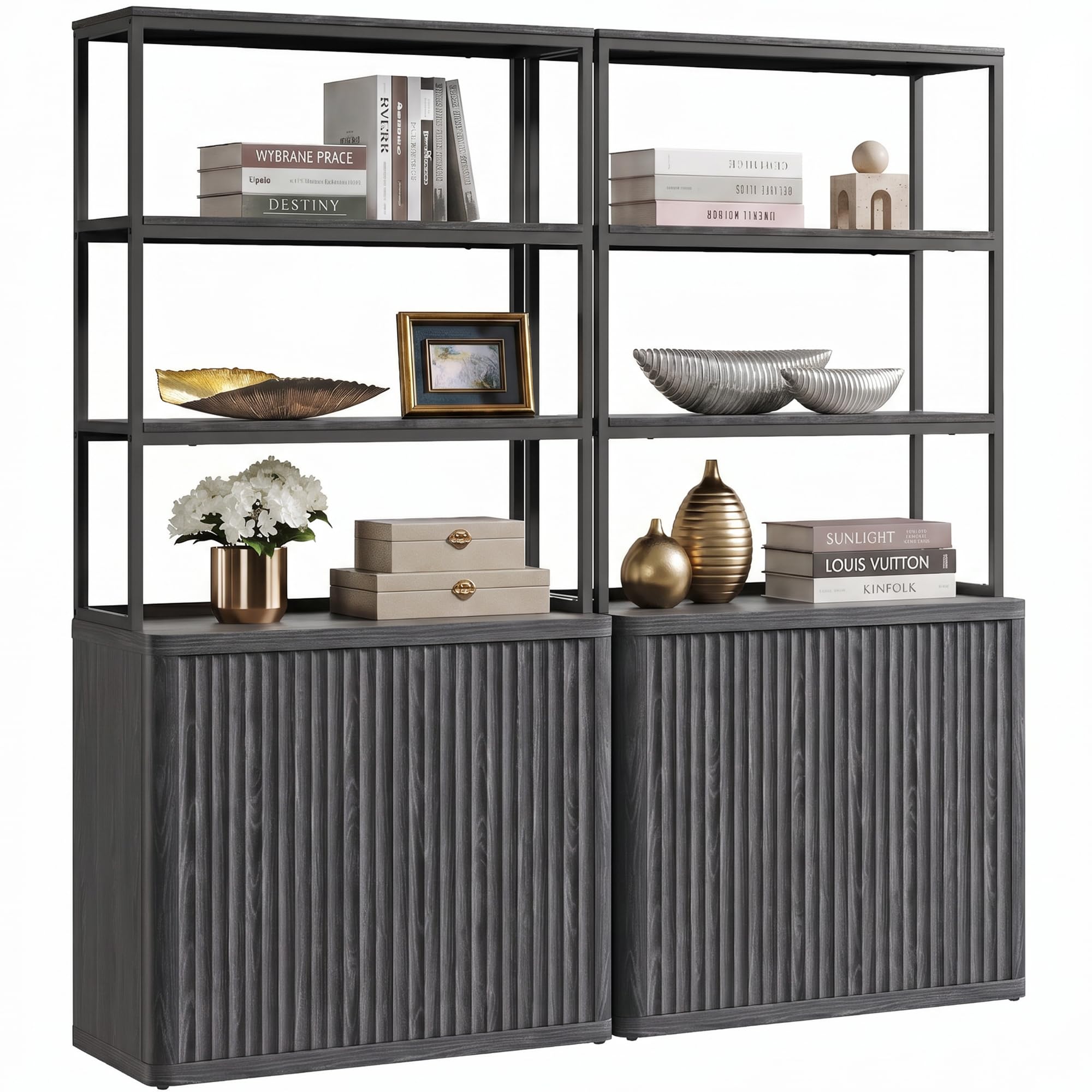 SICOTAS 71" Tall Book Shelf with Doors 5 Tier