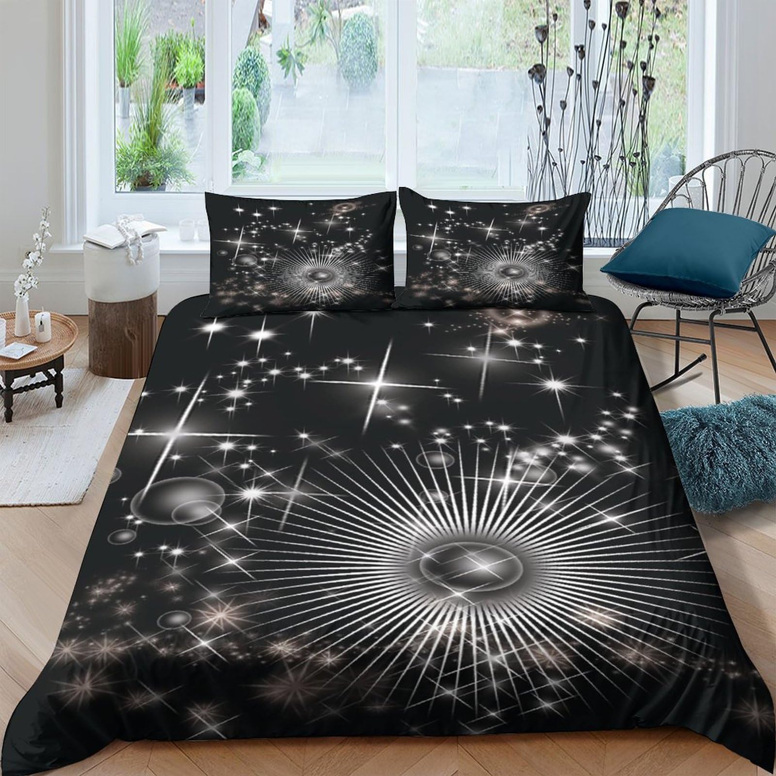 Ctjqhvkz Style-3 3D Printed Galaxy Starry Sky Fitted Sheet Microfiber Black Cosmic Nebula Mattress Cover Bedroom Dorm Protector Single（135X200cm）