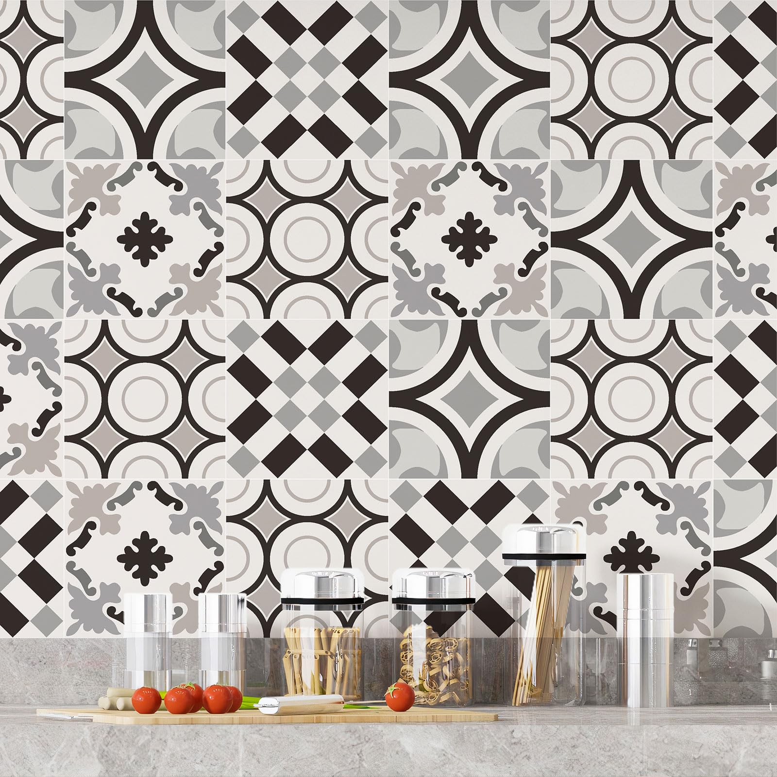 Lumalea Adesivo per cucina, effetto piastrelle di cemento, 3617689954615, adesivo + protezione opaca, 70 x 105 cm