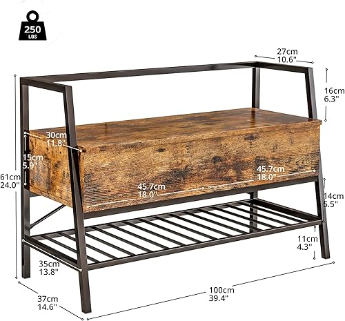 Miniatura 3 de IRONCK Banco de almacenamiento con caja superior elevadora, banco de zapatos de entrada con zapatero, banco de entrada de 39.4 pulgadas, organizador