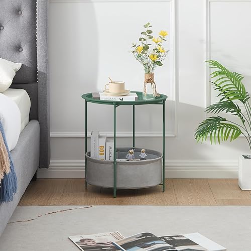 Vista 87 de VECELO Mesa auxiliar/auxiliar, plegable, redonda, de metal, antioxidante, impermeable, para exteriores o interiores, bandeja para sala de estar