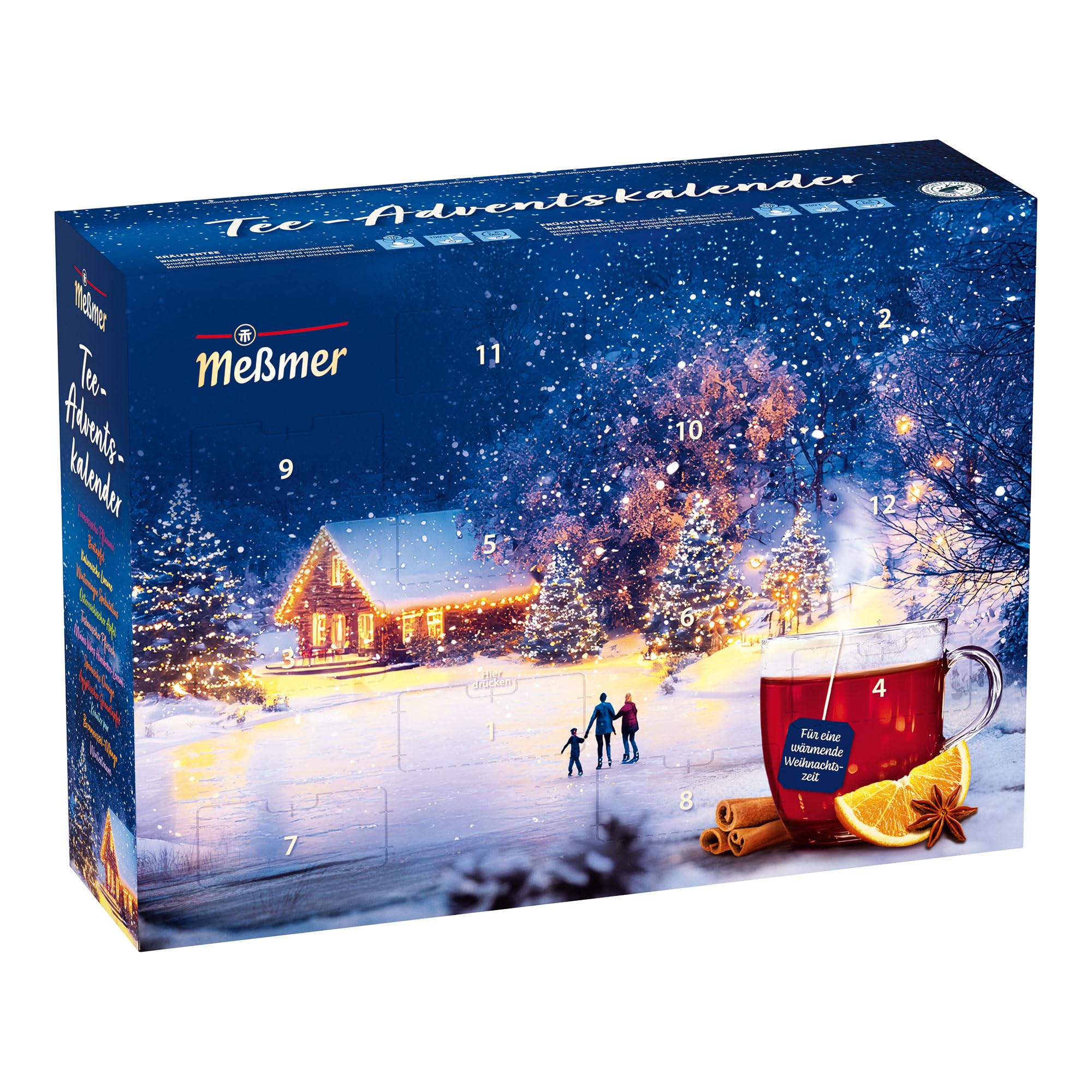 Meßmer Tee-Adventskalender 48 Beutel in 24 Sorten | Stimmungsvolles Design zum Aufstellen | Weihnachtskalender ideal als Geschenk | Früchtetee & Kräutertee