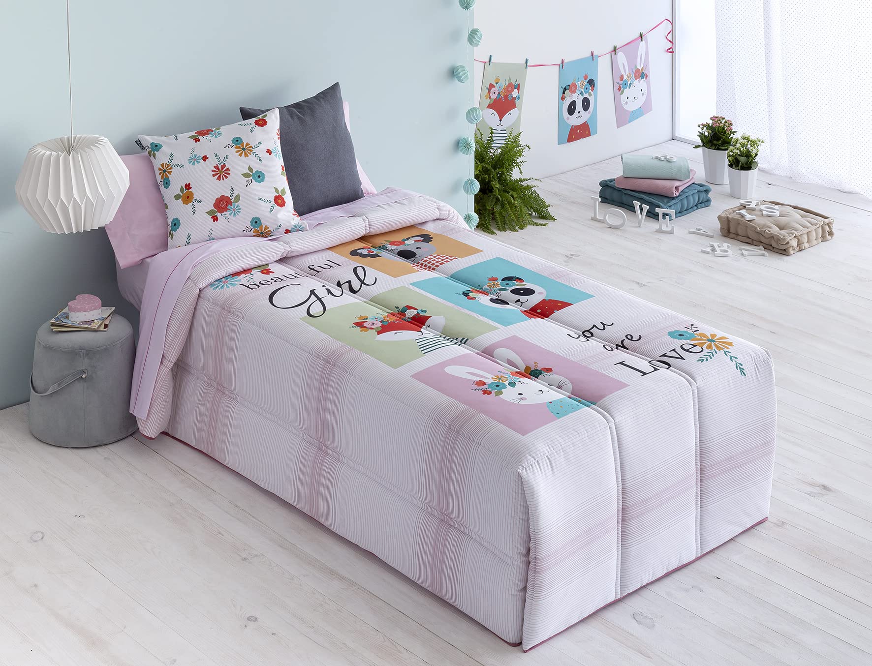 EL HOGAR DE PAULA - Edredon Nordico Confort Infantil Cama 105 100% Algodón. Edredon Cama 105 205x265 cm. Nórdico Conforter Invierno. Gramaje 200 gr Ligero Suave. Fabricado en España. Diseño Frida