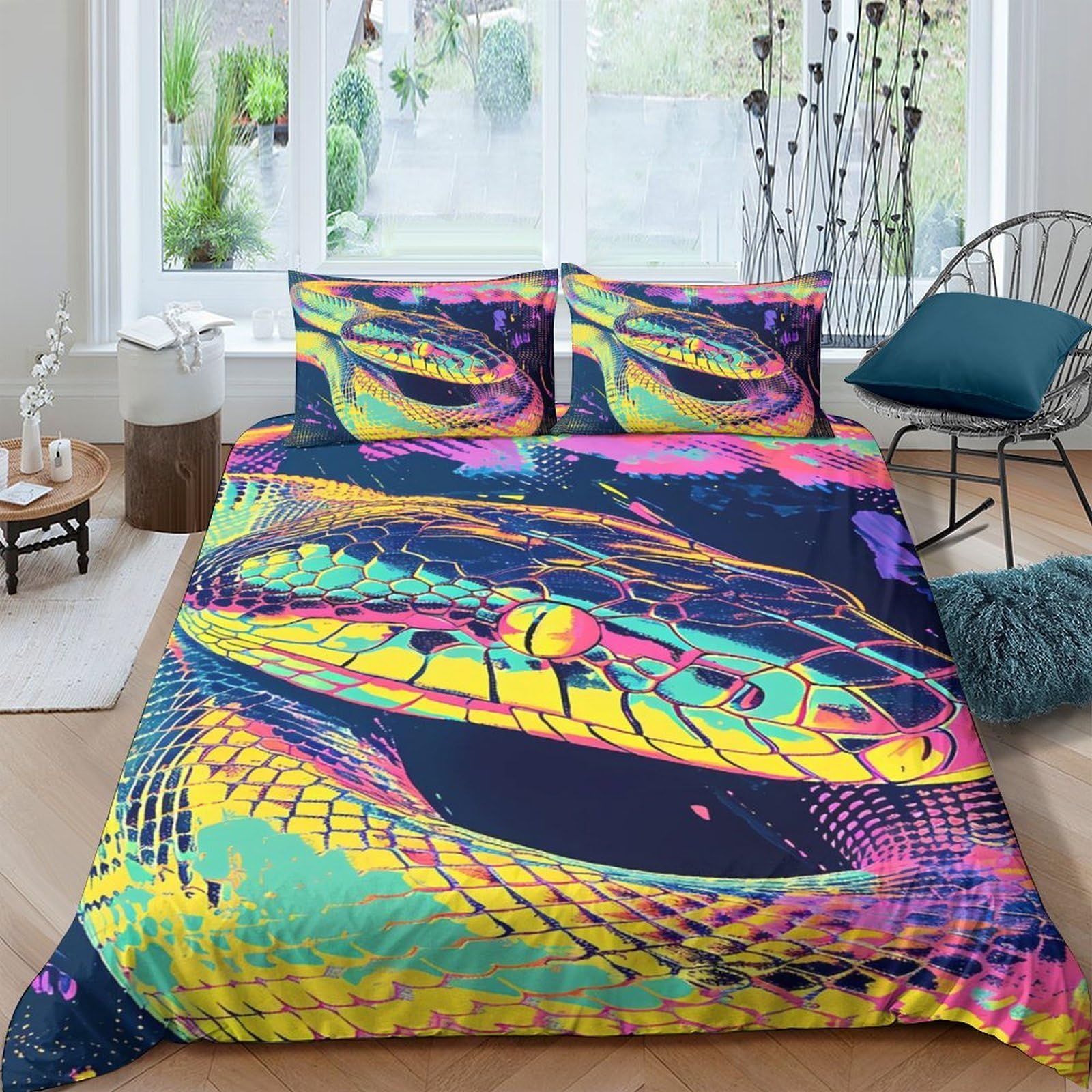 GPLZQXKJNH 3D Printed Abstract Neon Wave Duvet Cover Microfiber Bright Colour Bedding Set with 2 Pillowcases for Bedroom Decor Single（135x200cm）
