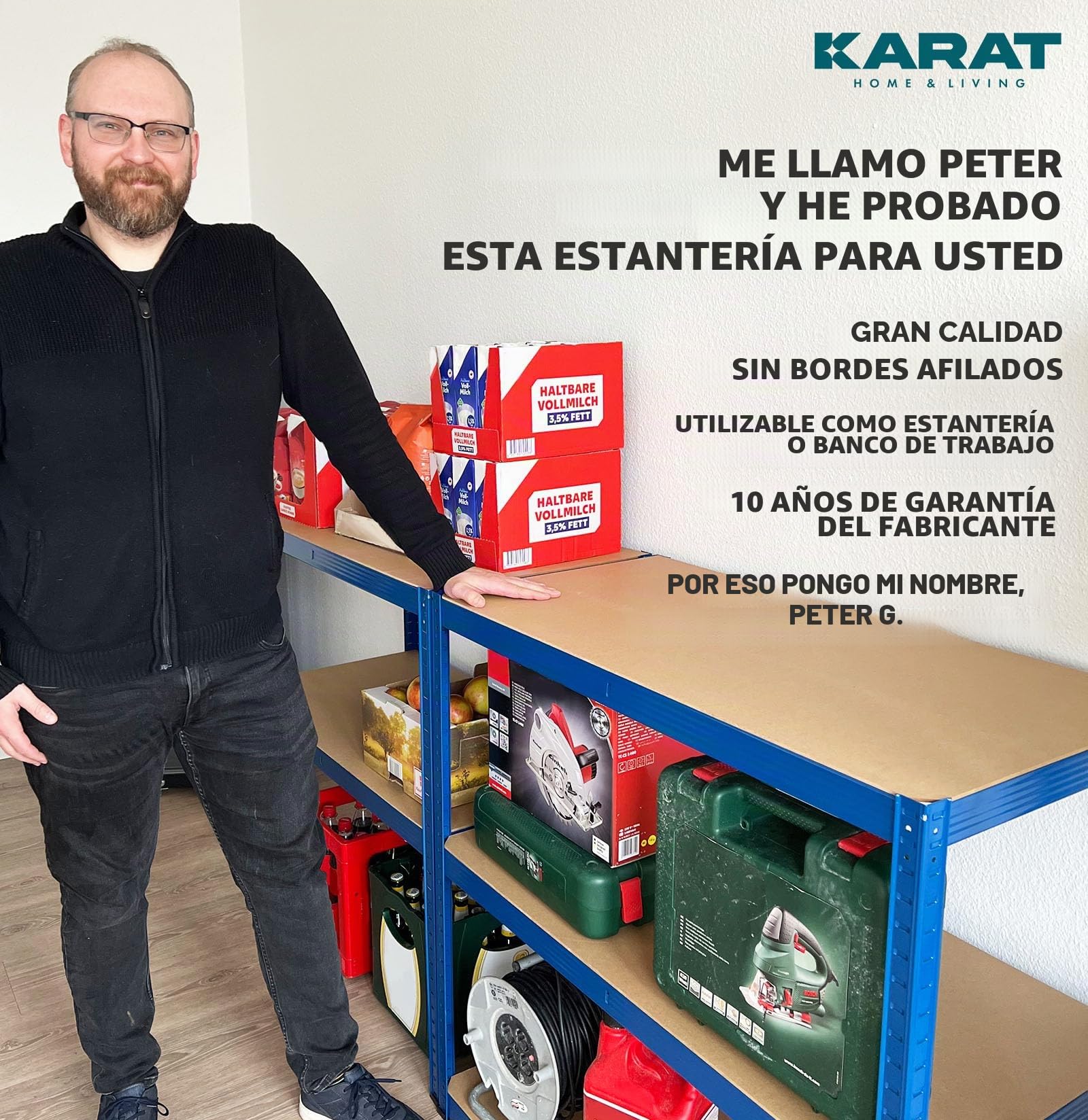 Karat Estantería para Cargas Pesadas, 180 x 90 x 60 cm, sin Tornillos, para sótano, de Metal, de Acero, 5 estantes Ajustables (Azul)