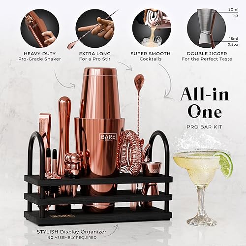 Miniatura 2 de BARE BARREL Pro Mixology Bartender Set Bar Kit  Juego de coctelera Boston de 14 piezas  Herramientas profesionales de mezcla de bar para bar en casa
