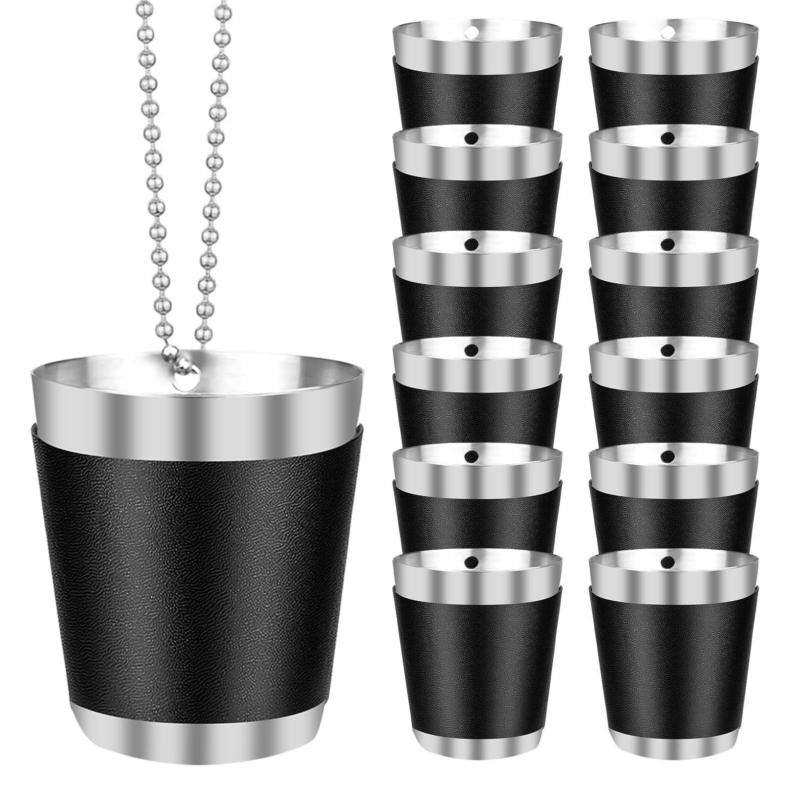 Bicchierini Da Shot In Acciaio Inox - 12 Pezzi | Con Catena Portatile | Per Feste E Outdoor | Nero E Argento - Foto 4