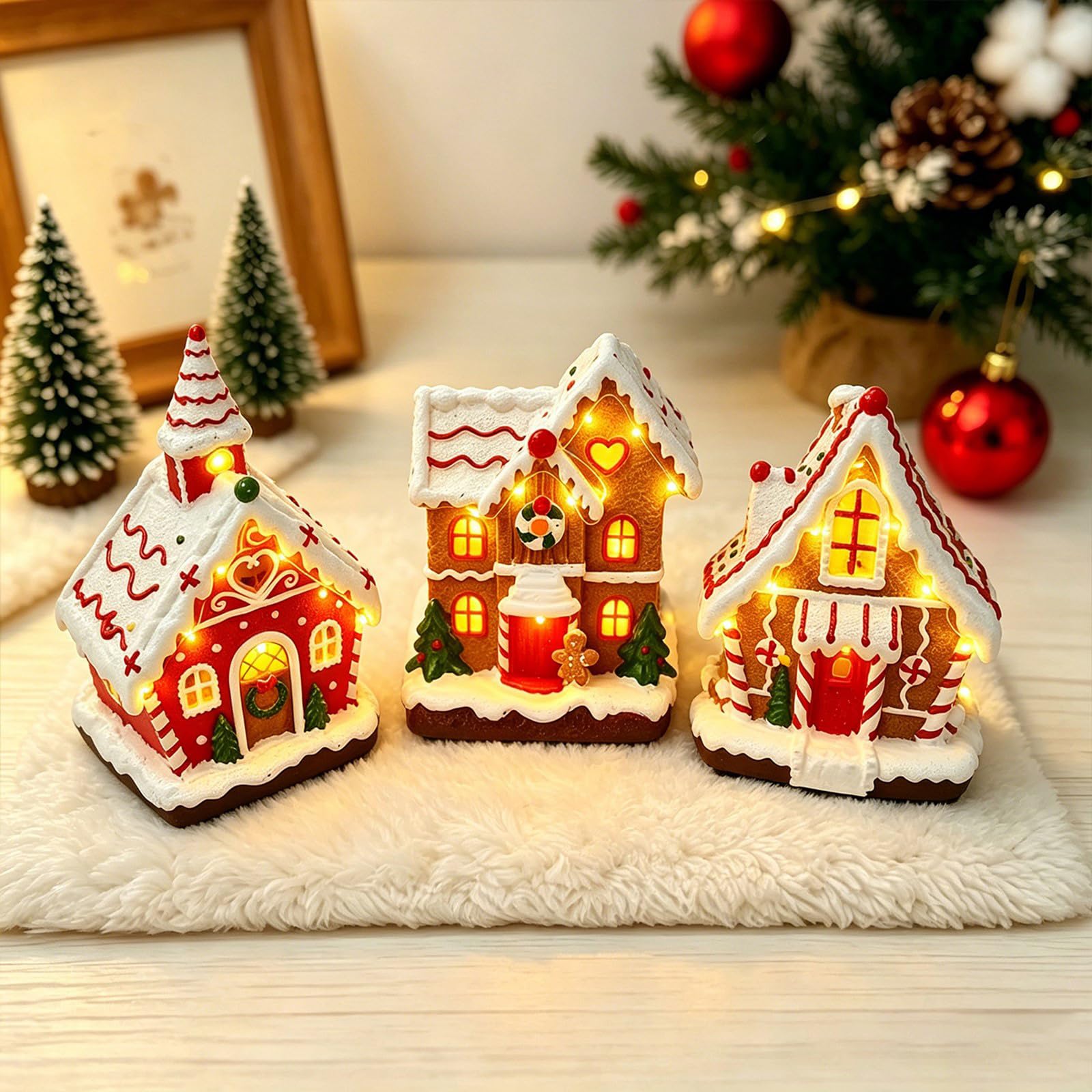 Casa de Pan de Jengibre navideña de Resina con Luces LED integradas y Reproductor de música para decoración Festiva de Fiestas Cubierta Musical navideña
