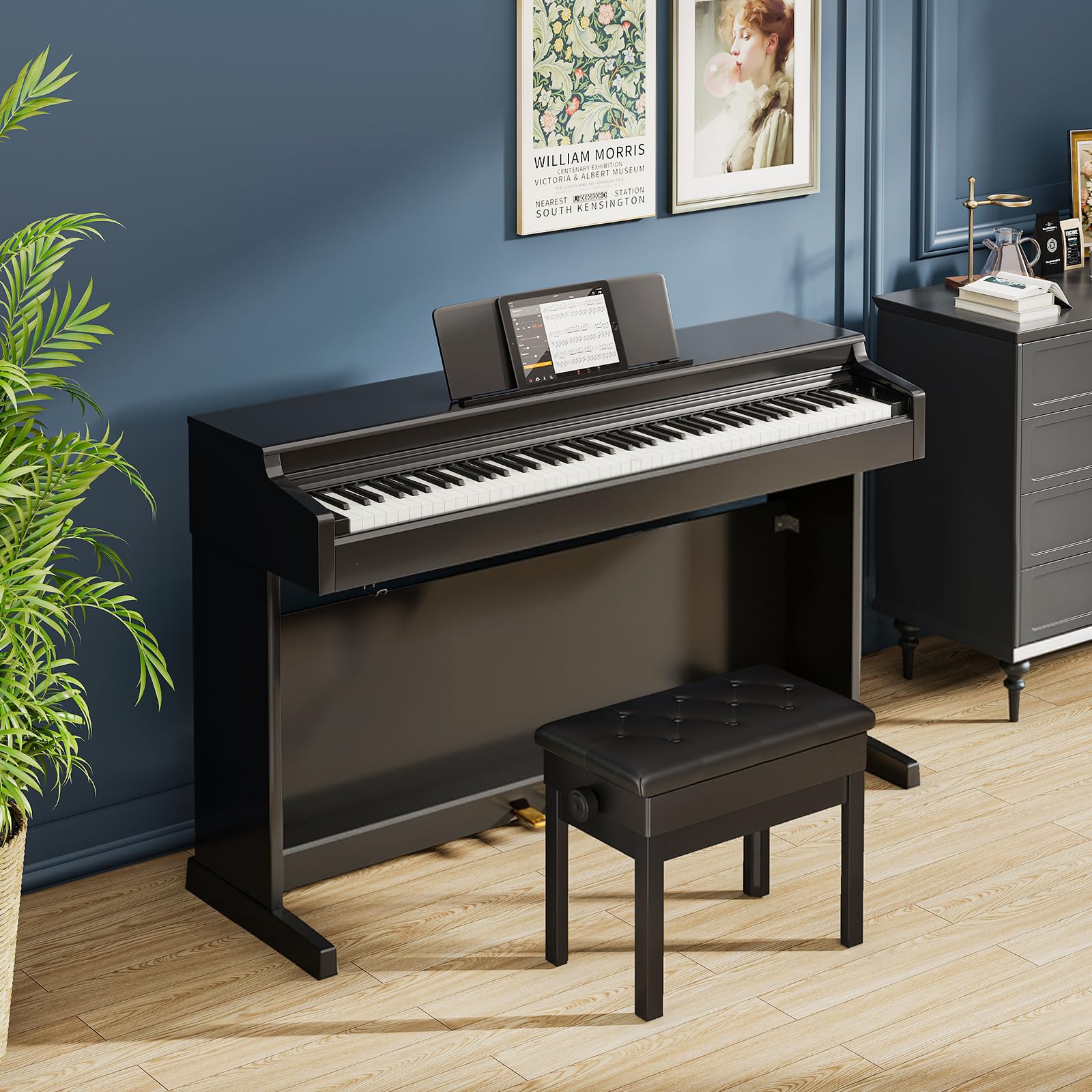 Clevich Klavierhocker Höhenverstellbar, Pianobank mit Stauraum, Klavierbank mit PU Lederkissen, Klavierstuhl Heavy Duty, Tastatur Piano Bench bis 150KG Belastbar, Schwarz