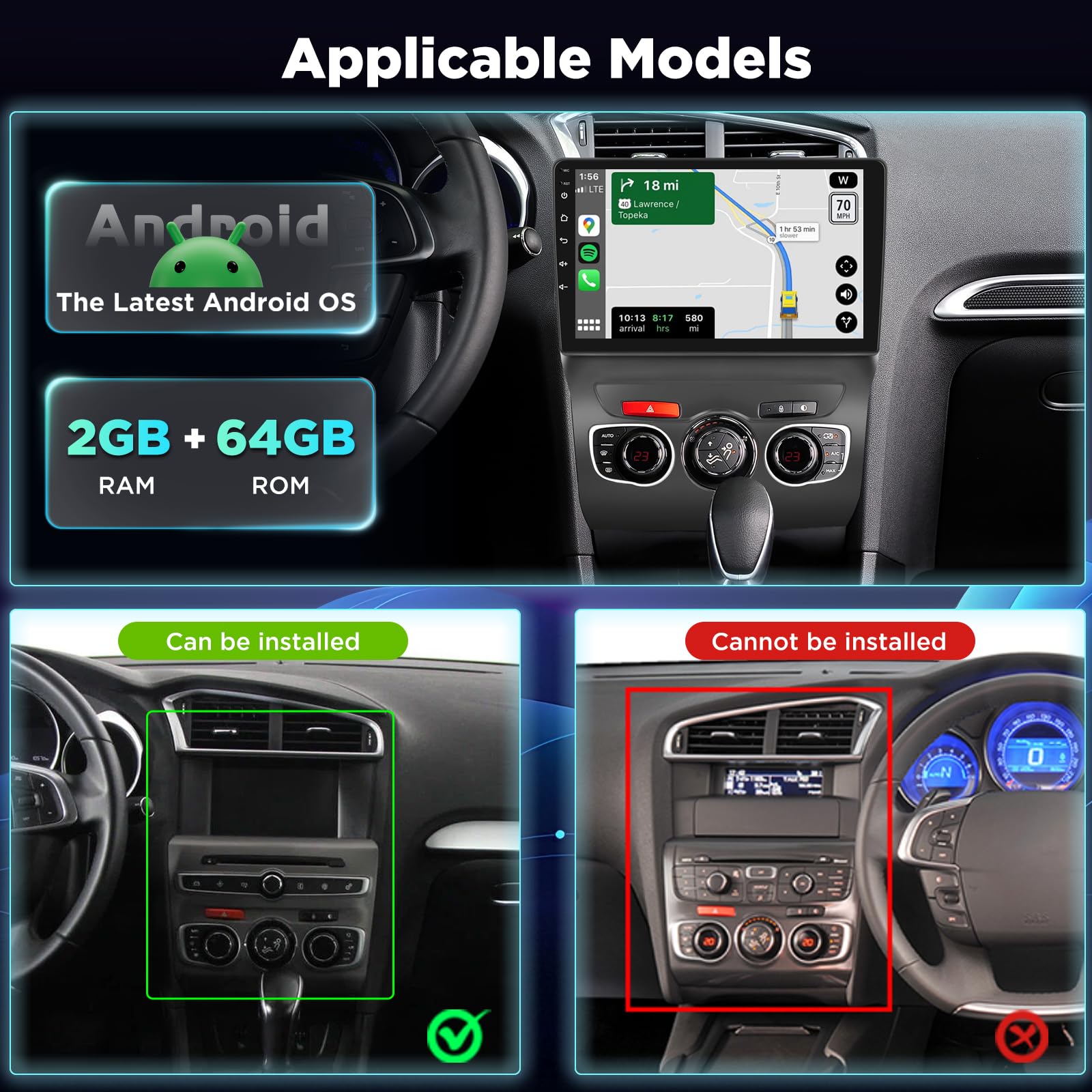 2+64GB Android Autoradio pour Citroën C4 II / DS4 / DS4 Crossback 2012-2018