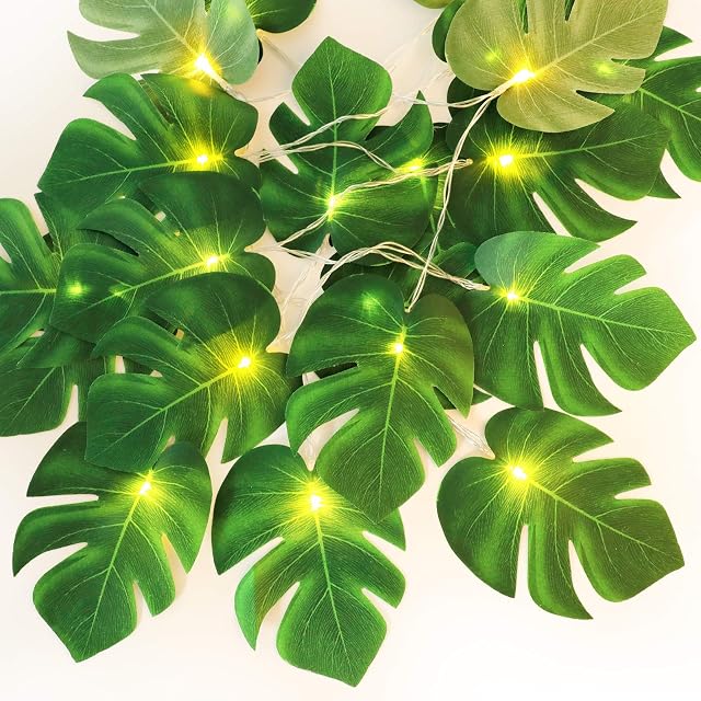 Leaf String Lights,JUSTDOLIFE Led String Lights 9.84ft Leaf LED String Lights 20-LED Hanging Light String Light String Lamp with Green Monstera Leaves for Bedroom Decoration