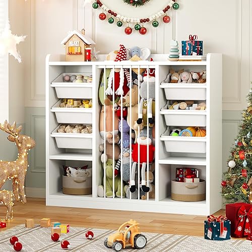 Miniatura 8 de ONBRILL Organizador de almacenamiento de juguetes con 6 contenedores de plástico extraíbles, almacenamiento de animales de peluche para niños