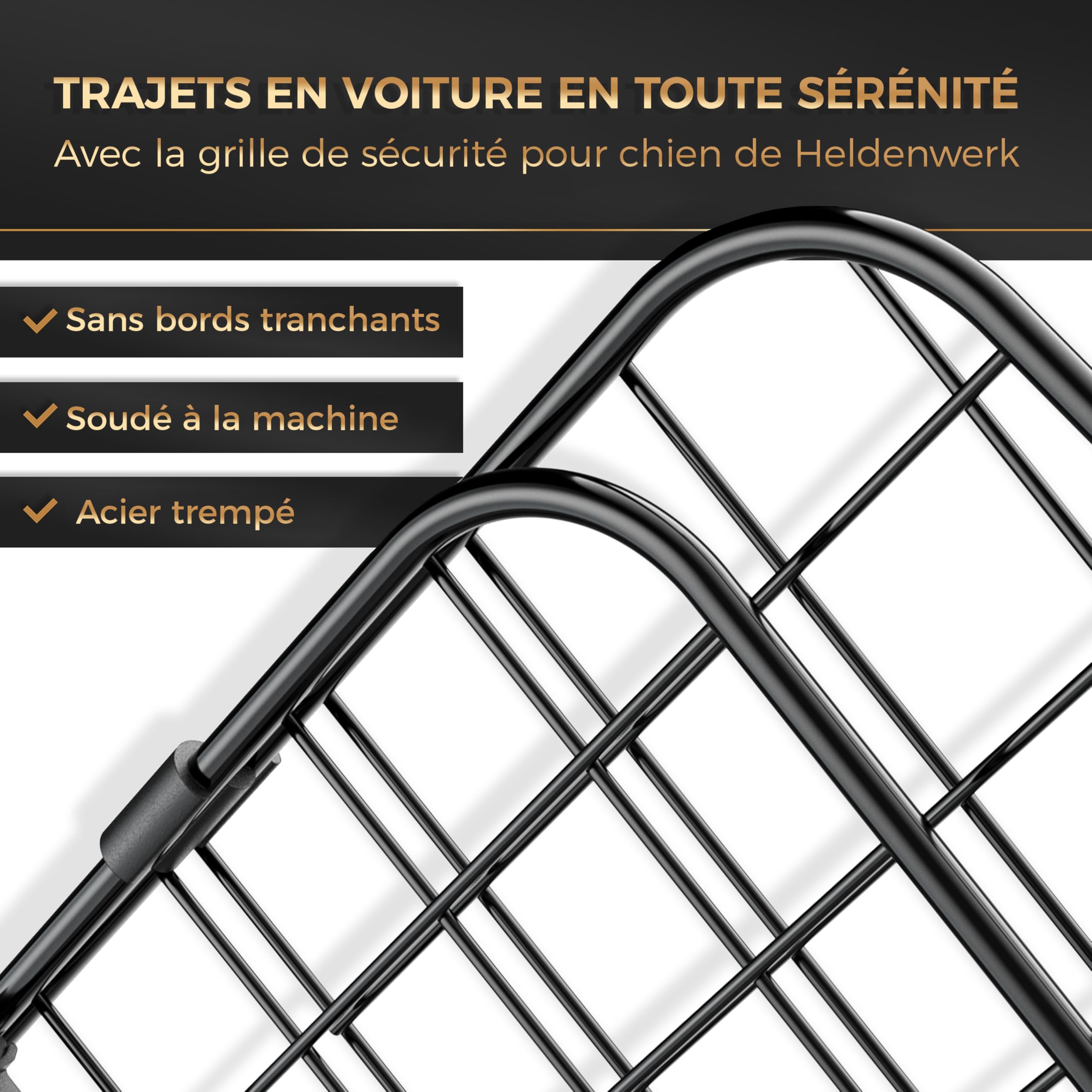 Heldenwerk Grille Voiture pour Chien Universelle pour Chien - Barrière de Protection pour Coffre avec Fixation à l'appui-tête réglable en continu