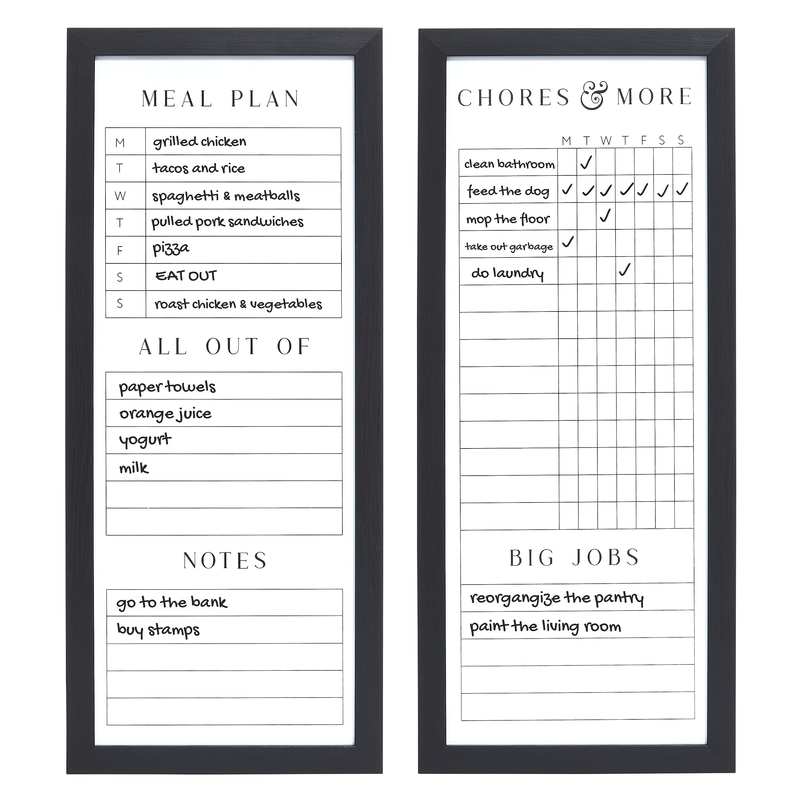 Sheffield Home 9x21 Inch Dry Erase Chore Chart, Weekly Meal Planner and Errands List Dry Erase Boards, Wall Organization Set of 1, Black