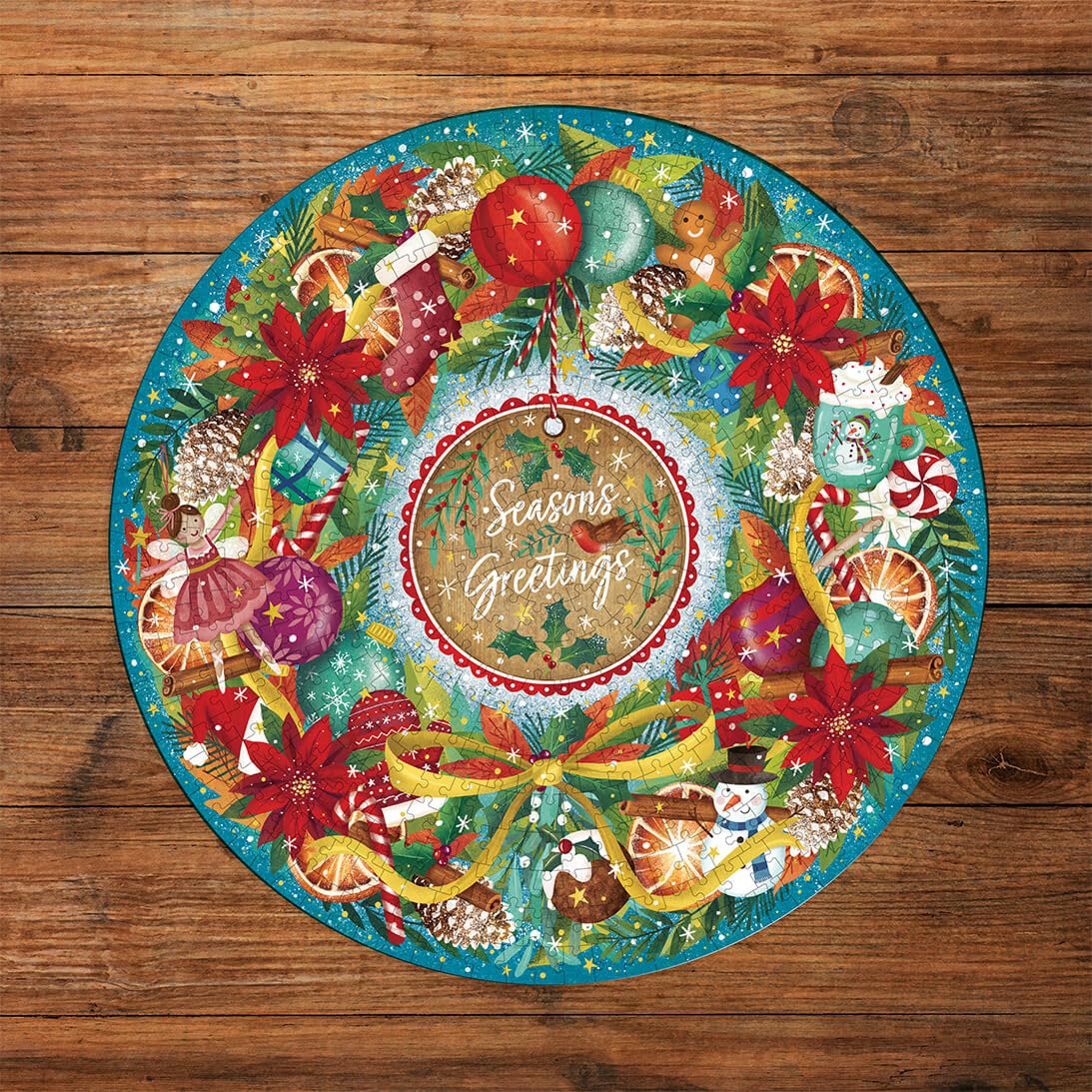Gibsons Seasons Greetings 500 Piece Circular Jigsaw Puzzle for Adults Challenging Christmas Wreath Design Festive Gift Eco-Friendly 100% Recycled Board Premium Puzzle by Gibsons Games - Image 2