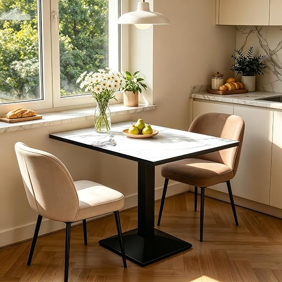 FATIVO Rectangular Sintered Stone Dining Table : Modern Bistro Marble Texture Table Top with Large Pedestal Base, 2-4 Seater Leisure Kitchen Tables Metal Frame for Indoor Outdoor Dining Room Tables