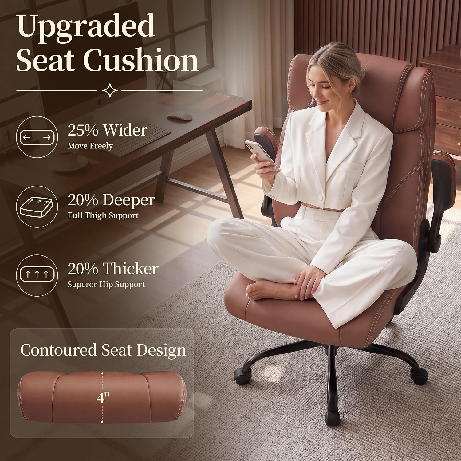 Office Chair, Leather Ergonomic Computer Desk Chair with Rocking thumbnail