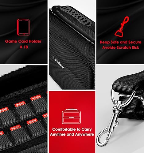 Miniatura 7 de ivoler Funda de almacenamiento para Nintendo Switchpara Switch modelo OLED 2021 bolsa de mensajero duro de viaje portátil forro suave 18 juegos para
